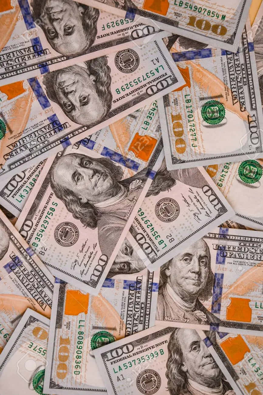 Orange-toned 100 Dollar Bill Pile For Phone Background