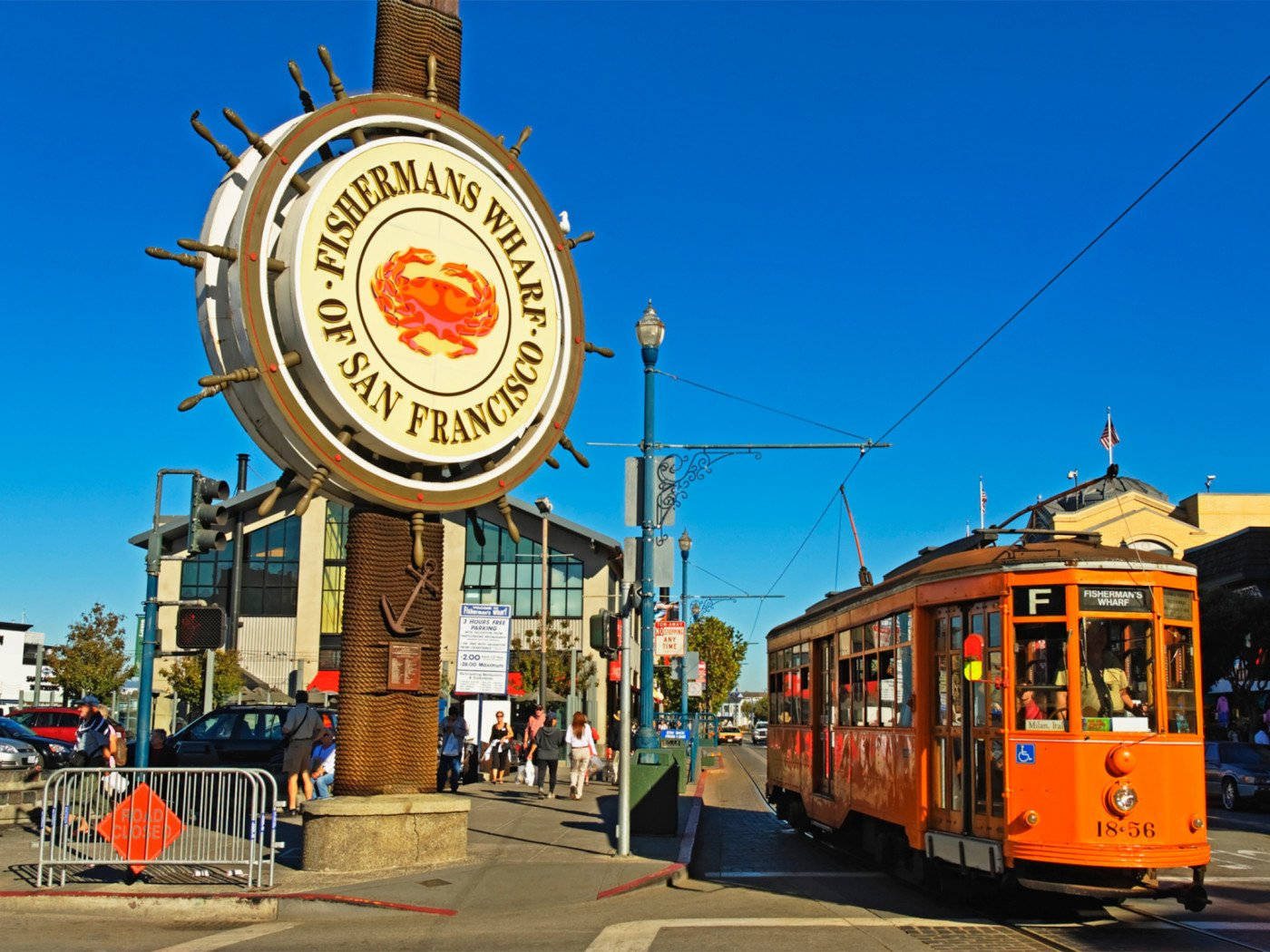 Orange Tram In Fishermans Wharf Background