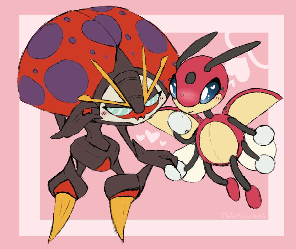 Orbeetle And Ledian In Vibrant Action Background