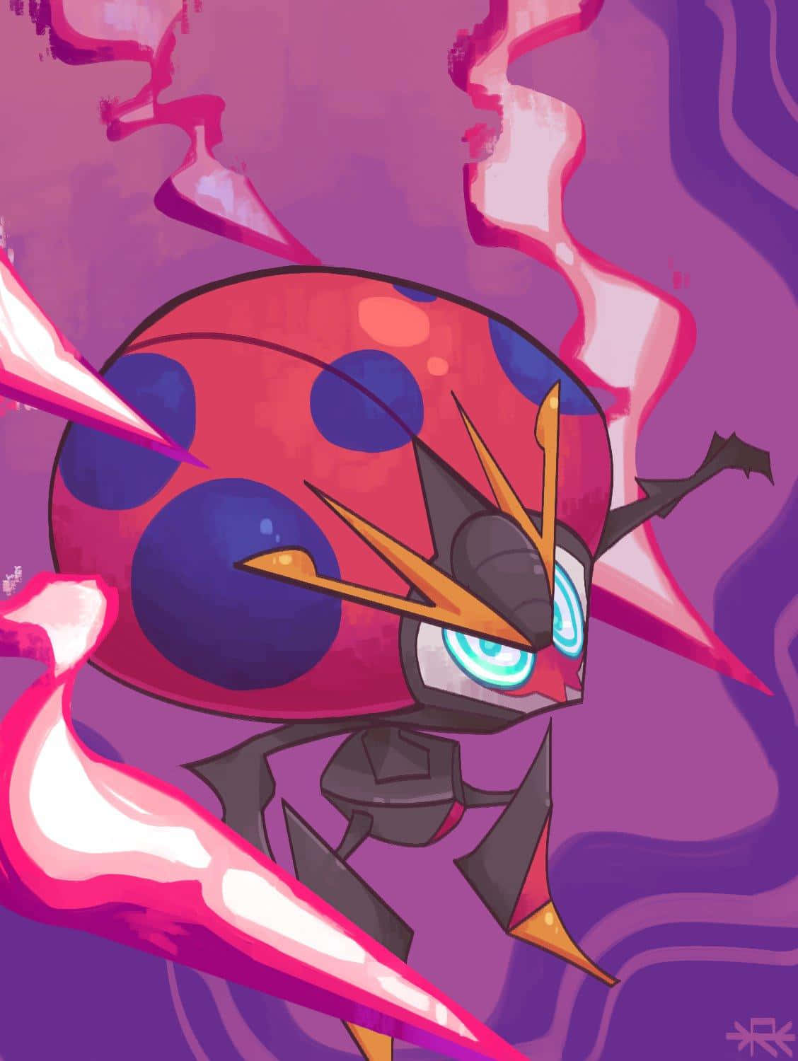 Orbeetle With Purple Swirly Lines Background