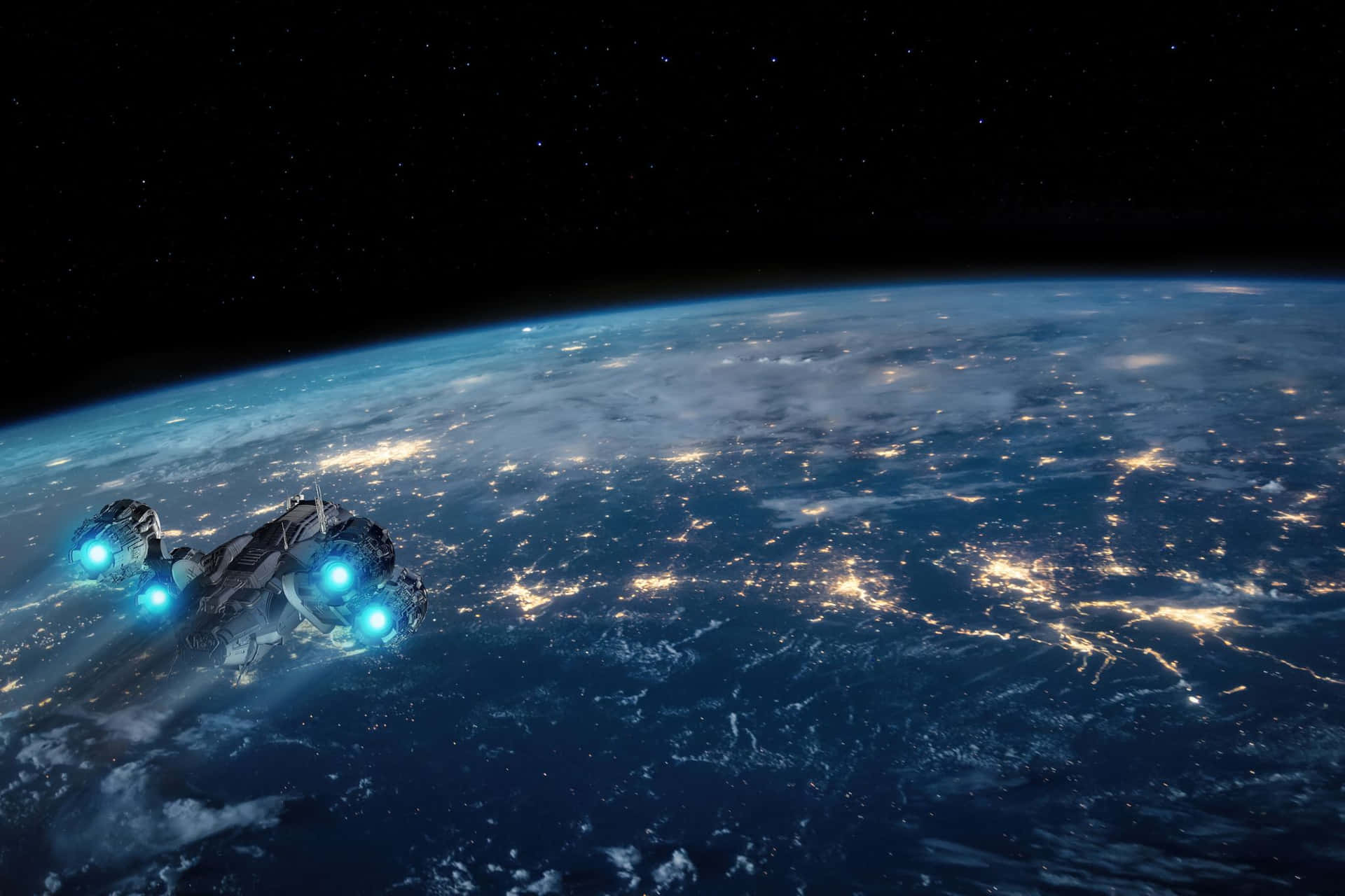 Orbital_ Night_ Lights_ Spaceship Background