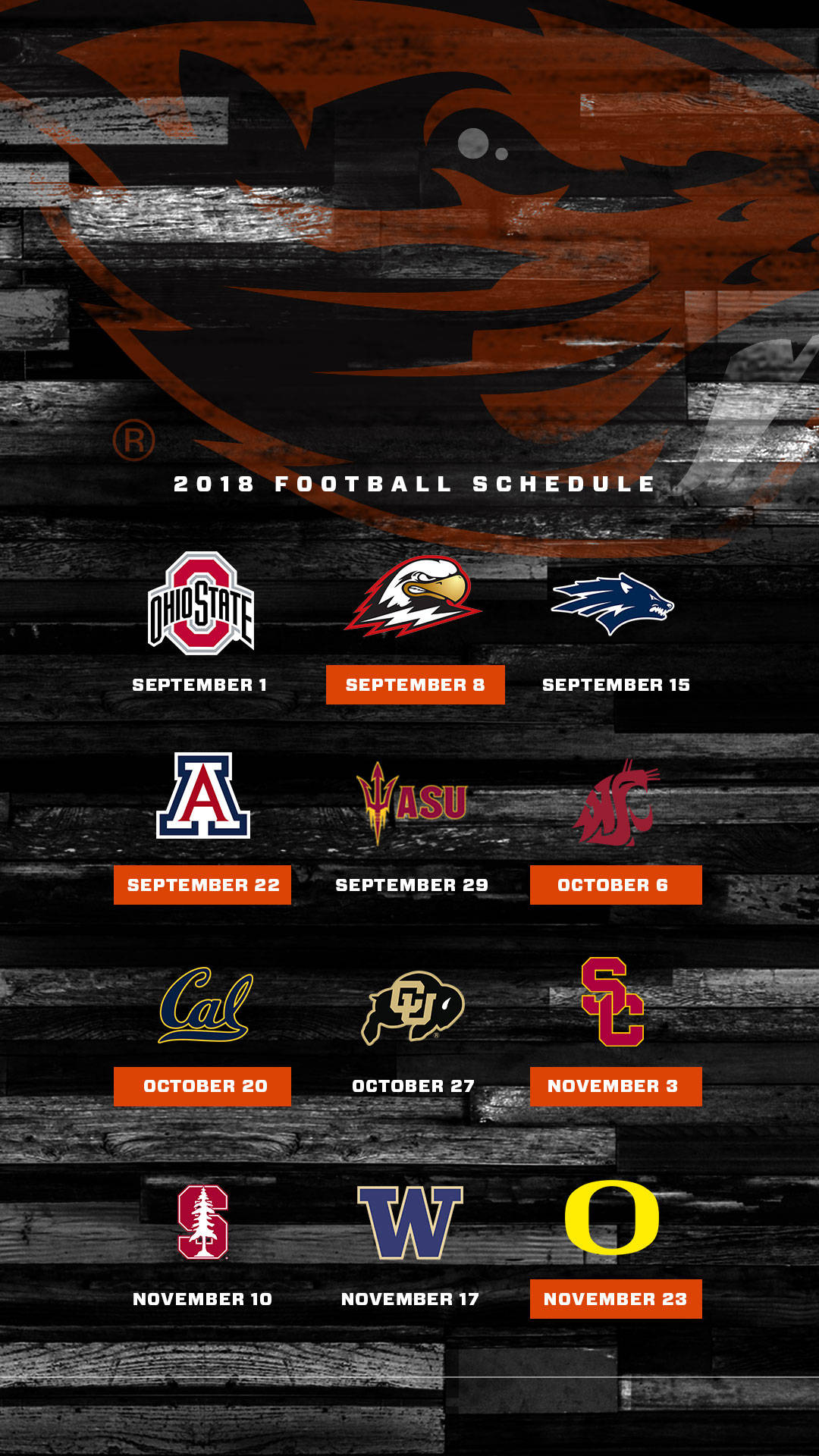 Oregon State University 2018 Football Schedule Background