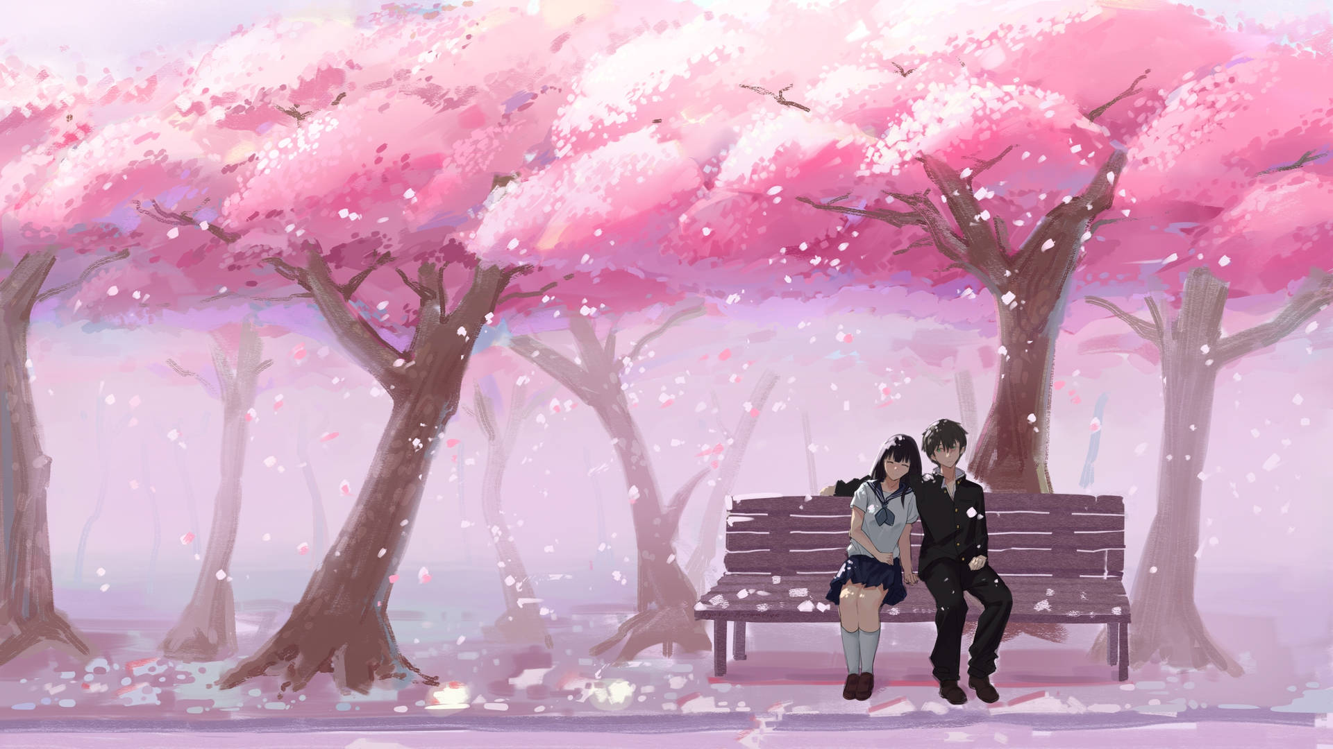 Oreki Houtarou And Eru Chitanda Park Background