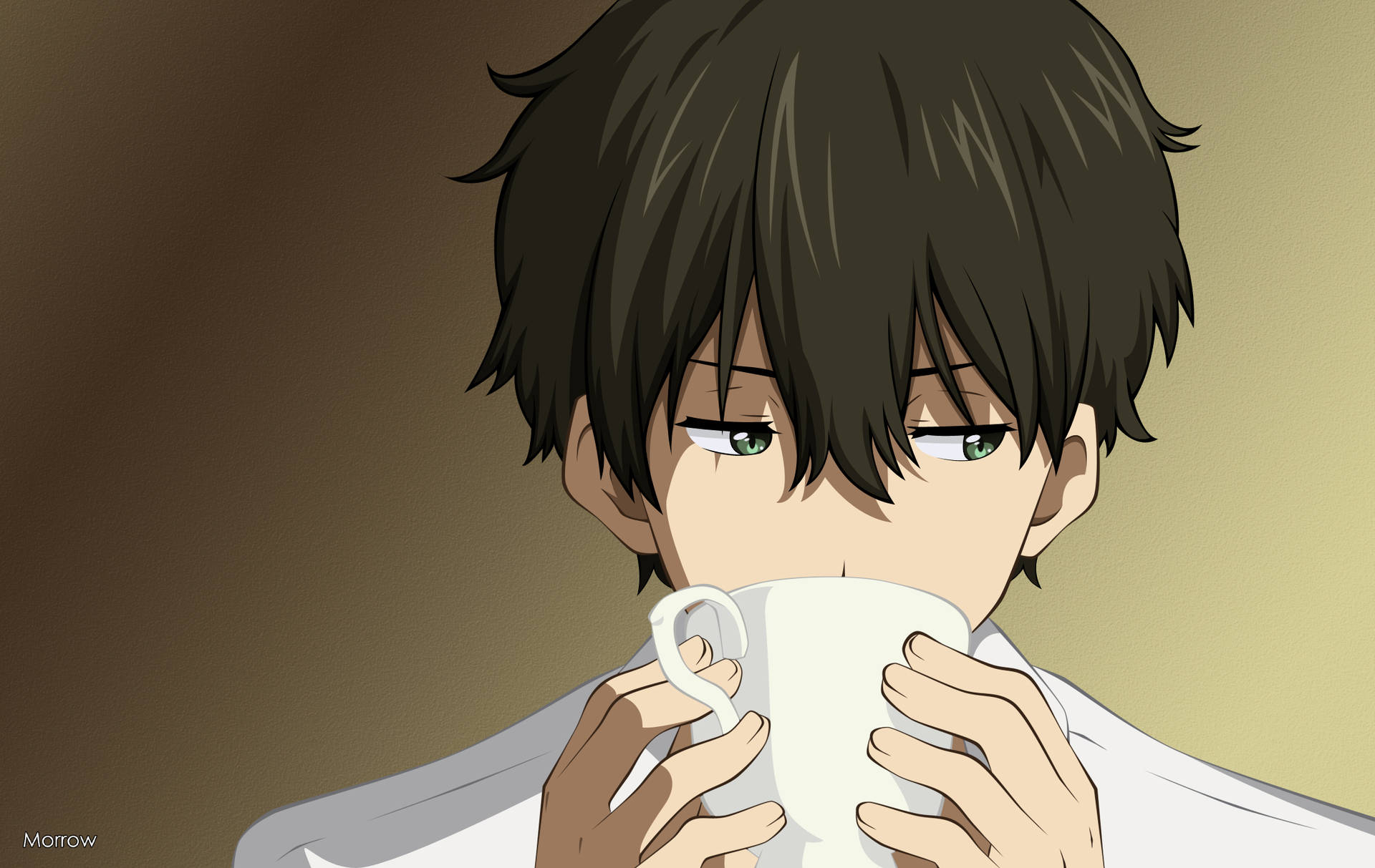 Oreki Houtarou Drinking Coffee Background
