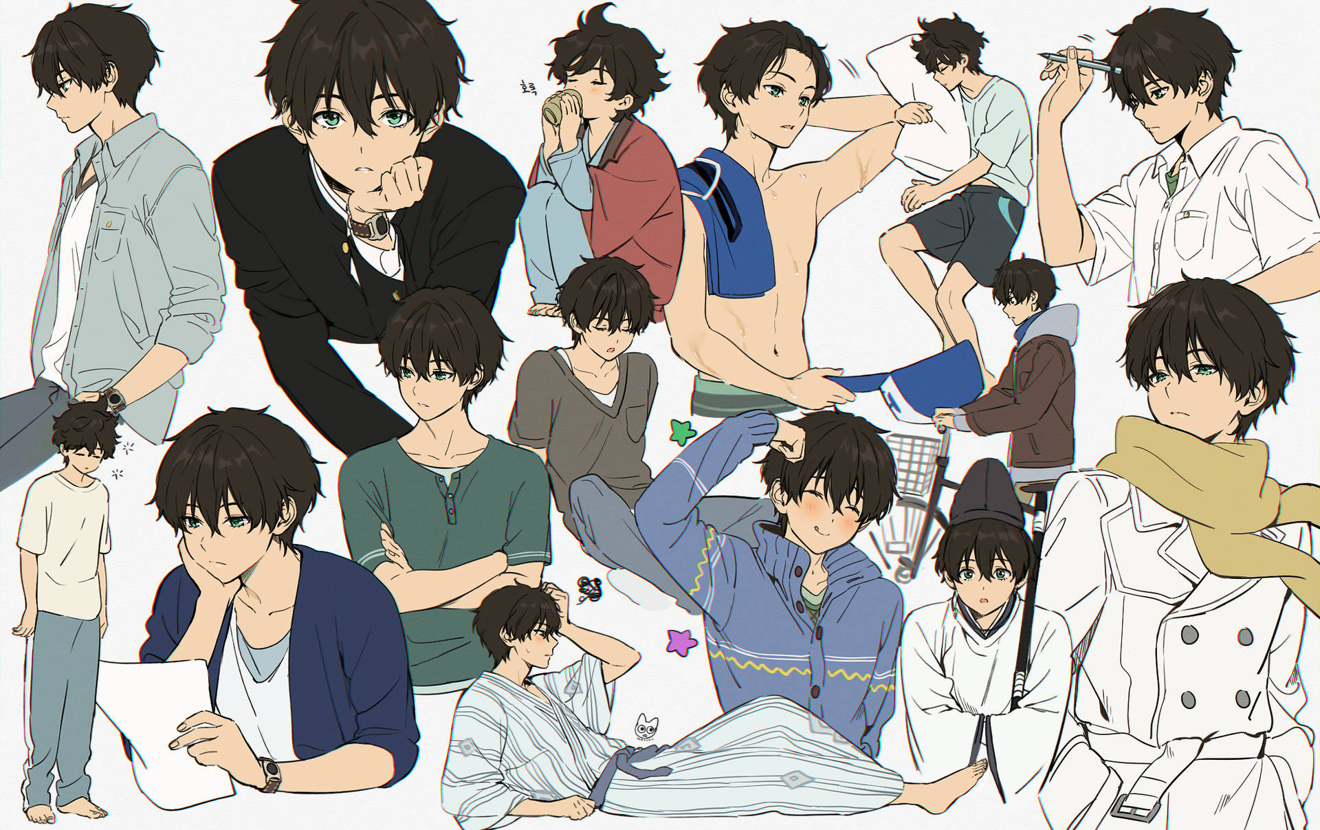 Oreki Houtarou Handsome Collage Background