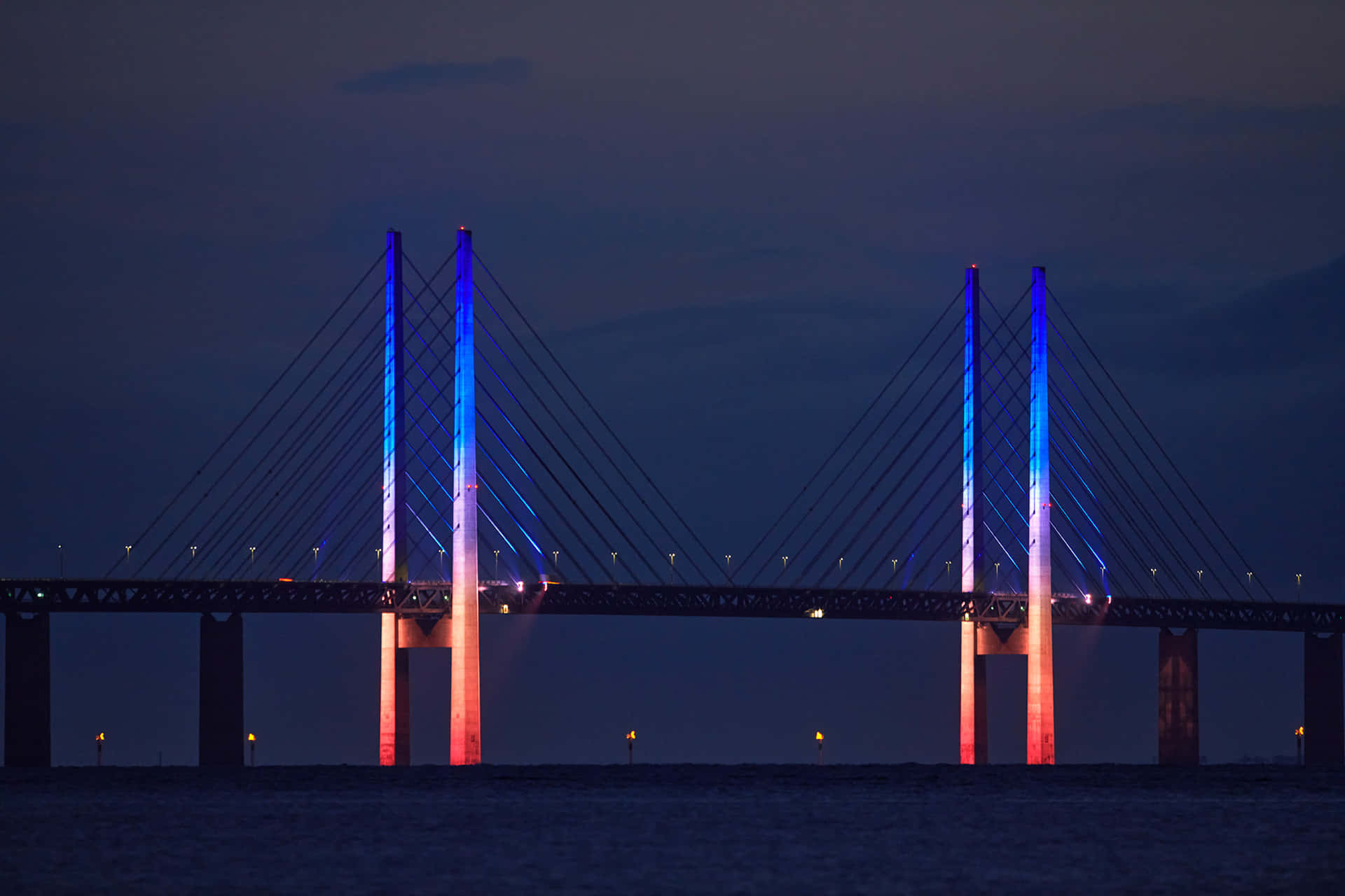 Oresund Bridge Evening Tower Lights Background