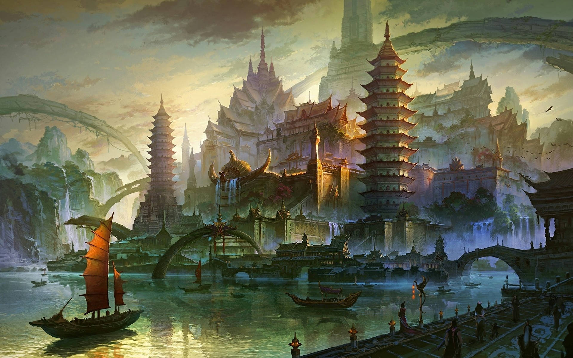 Oriental Sea Castle Fantasy Art