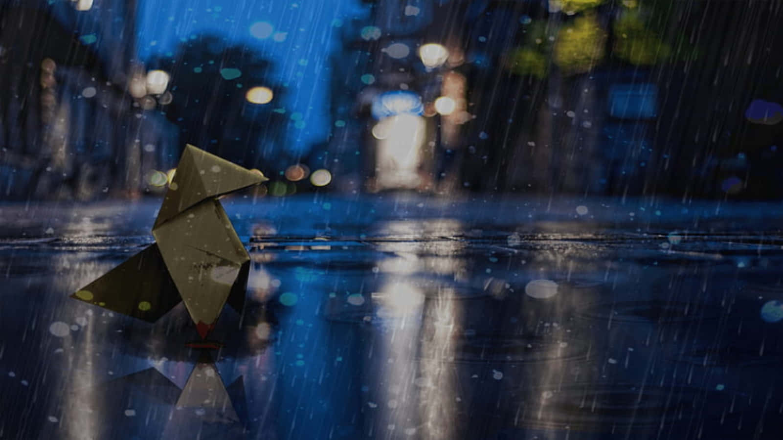 Origami Bird In The Rain Background