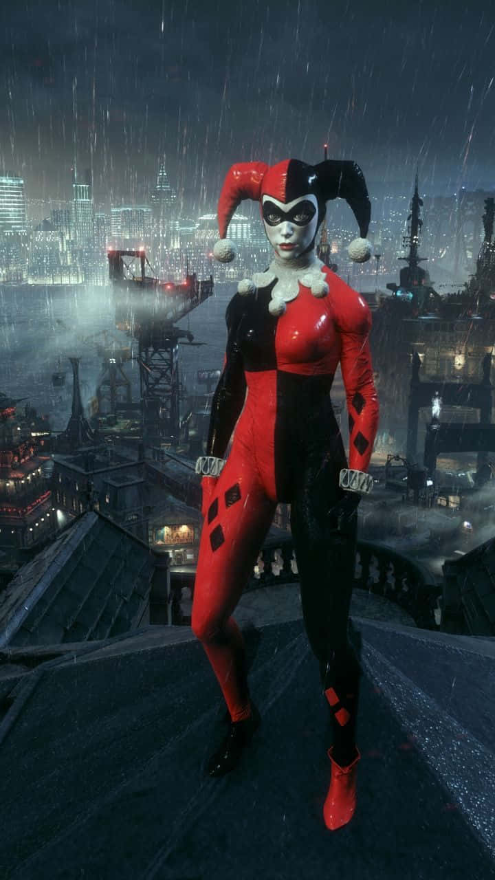 Original Harley Quinn Jester Outfit In The City Background