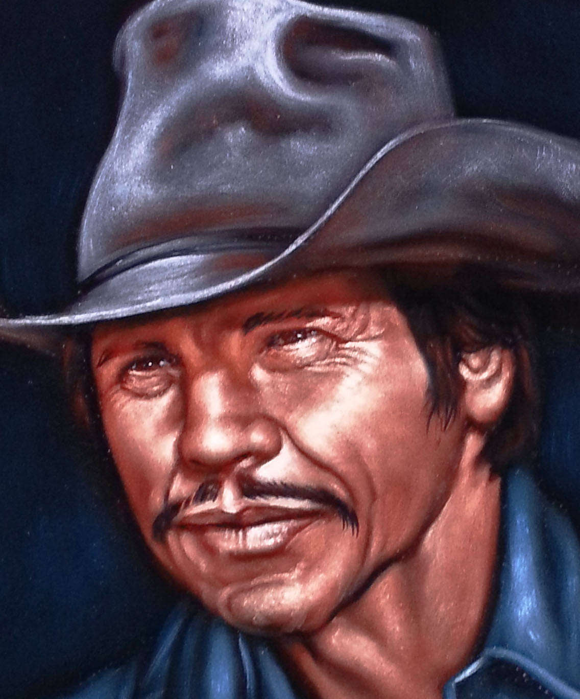 Original Oil Painting Of American Actor Charles Bronson Background