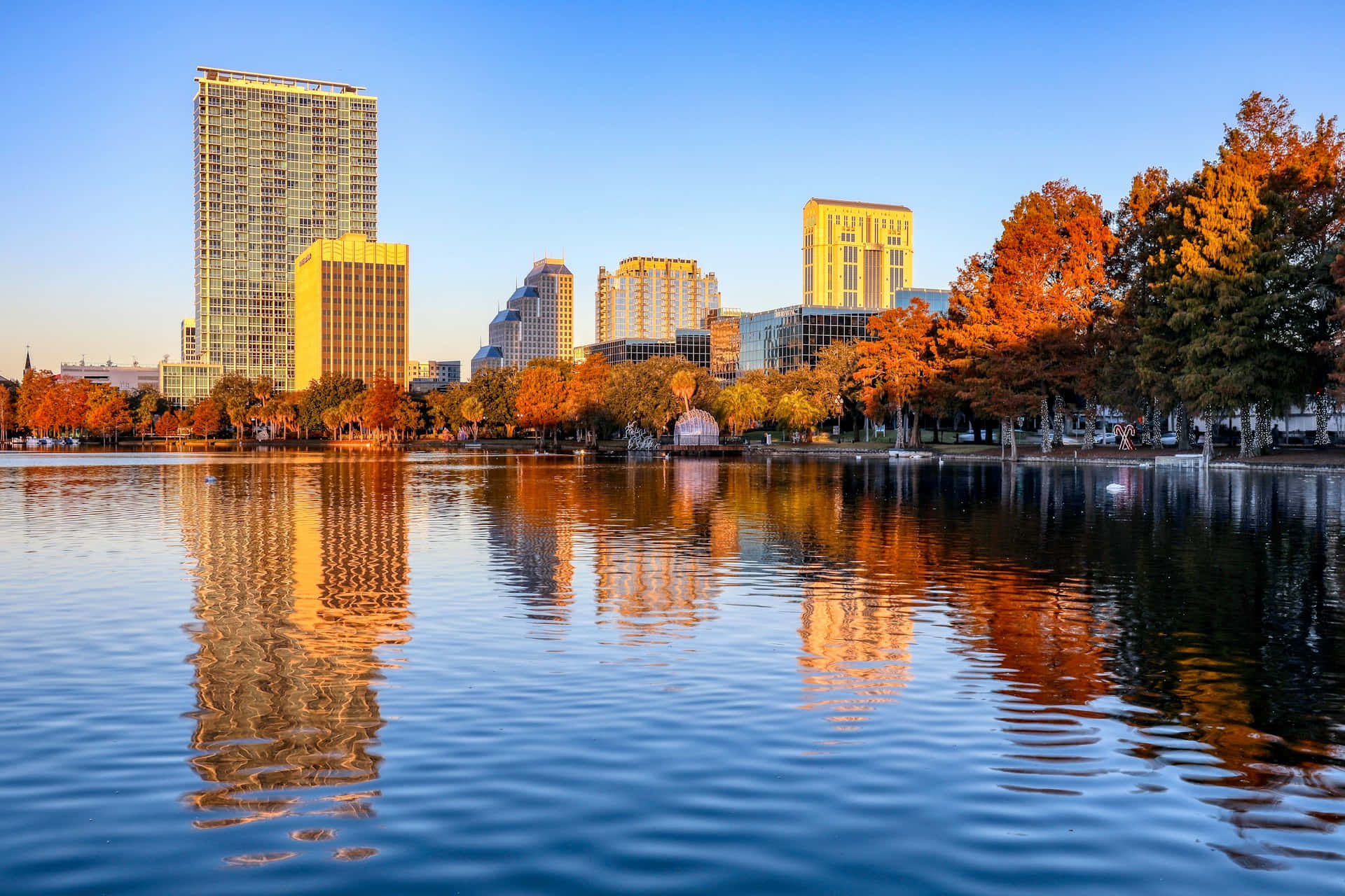 Orlando Skyline Lake Eola Autumn Reflections Background