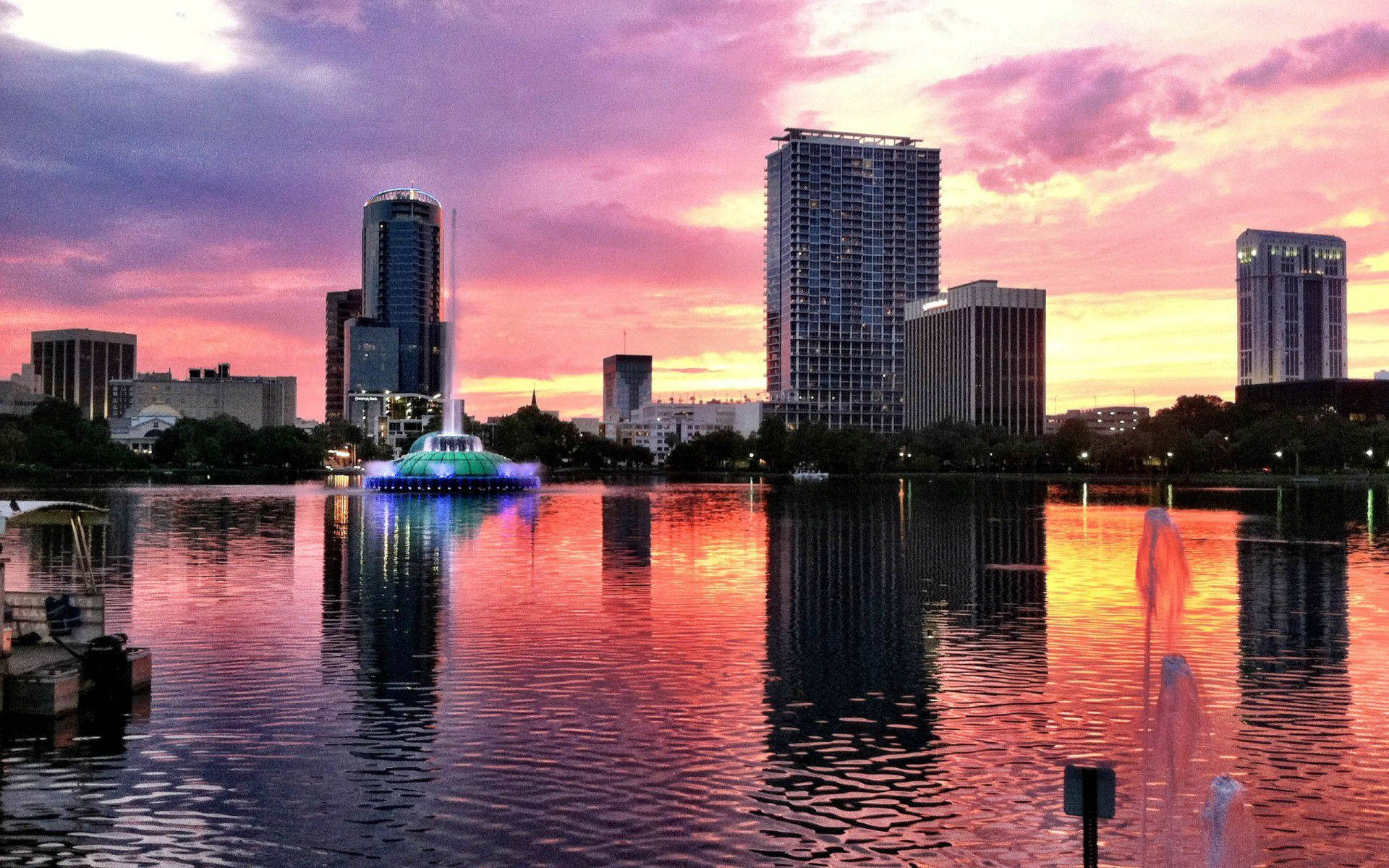 Orlando Sunset Lake Eola Skyline