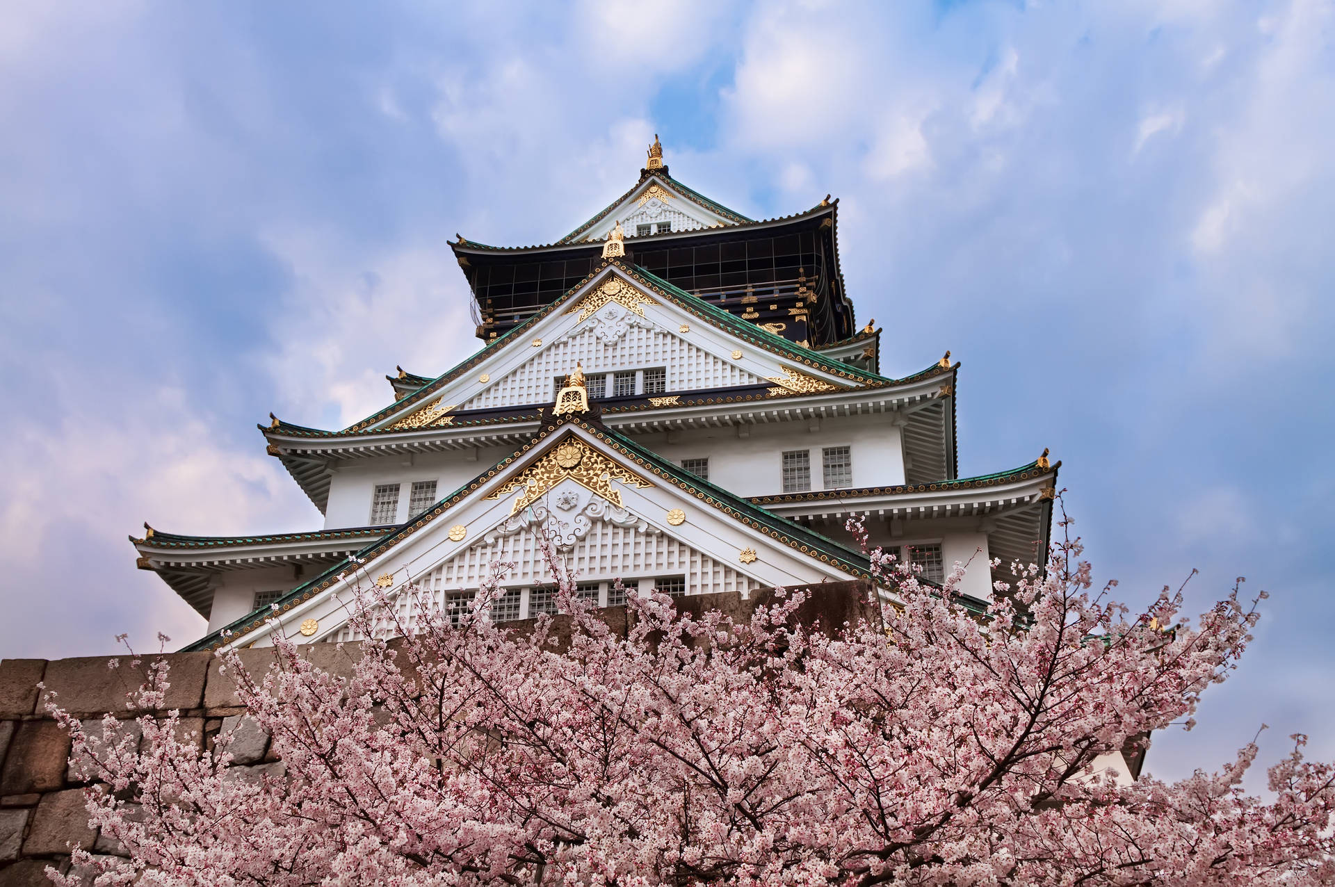 Osaka Castle Golden Ornament Leaf Background