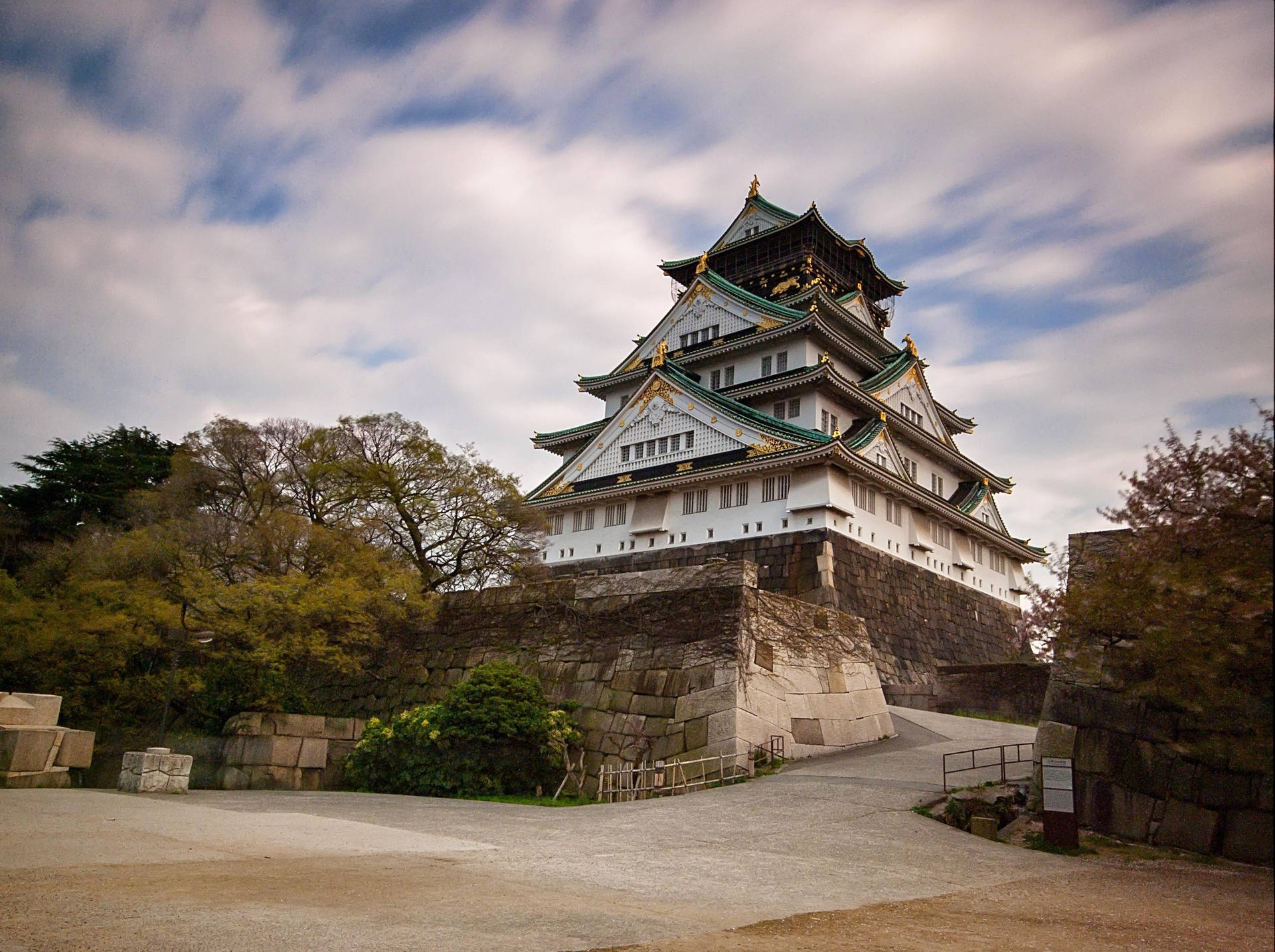 Osaka Castle Stone Wall Entrance Background