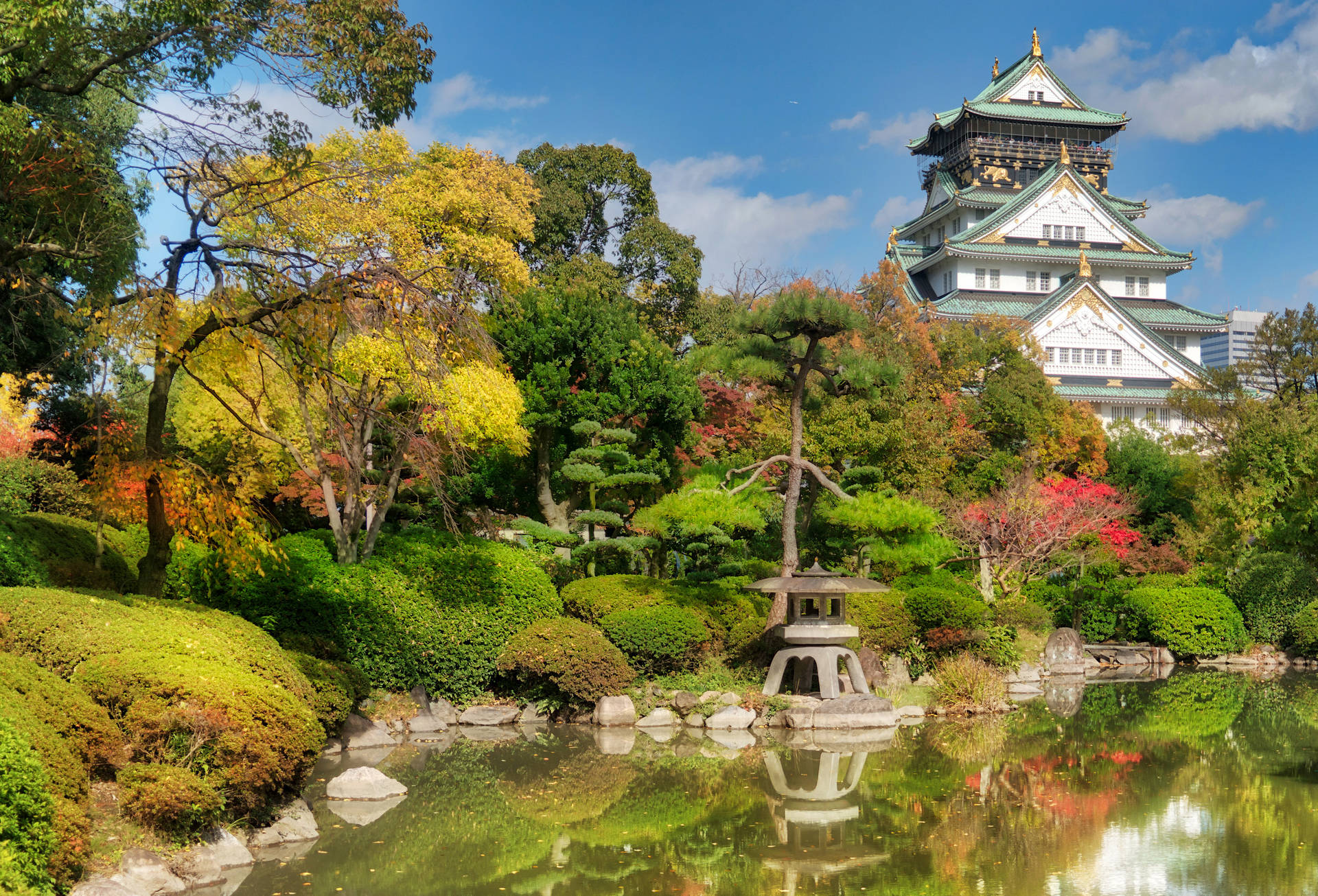 Osaka Castle Zen Garden Background