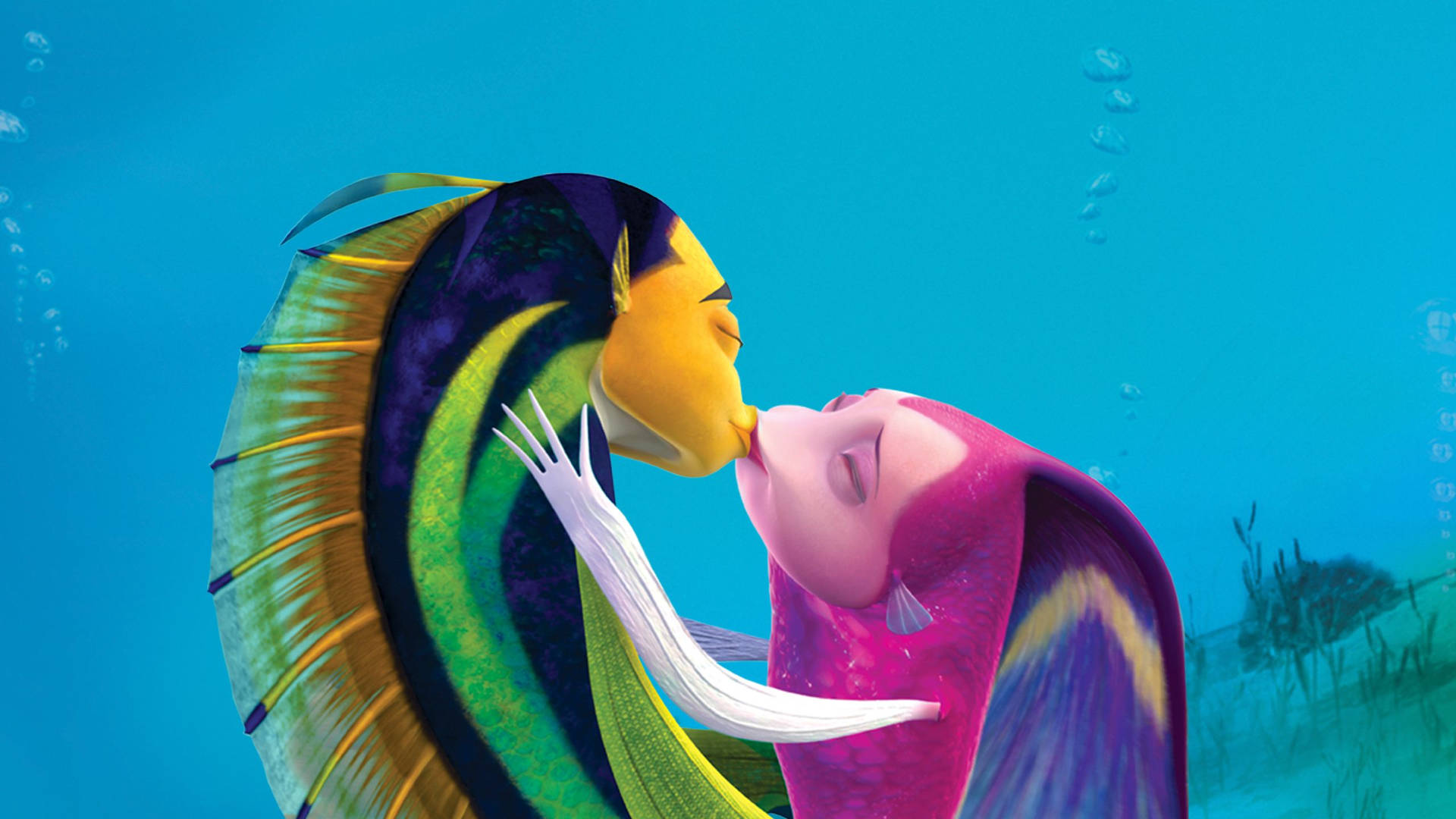 Oscar And Angie Kiss Shark Tale Background