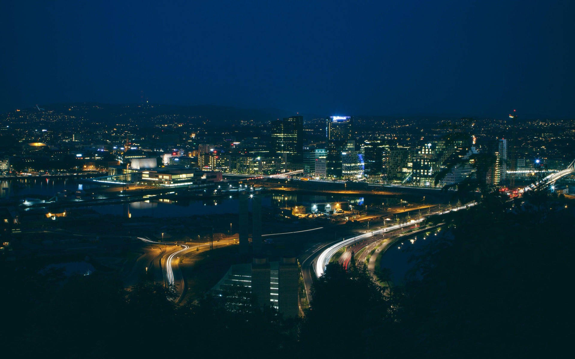 Oslo Night Cityscape View