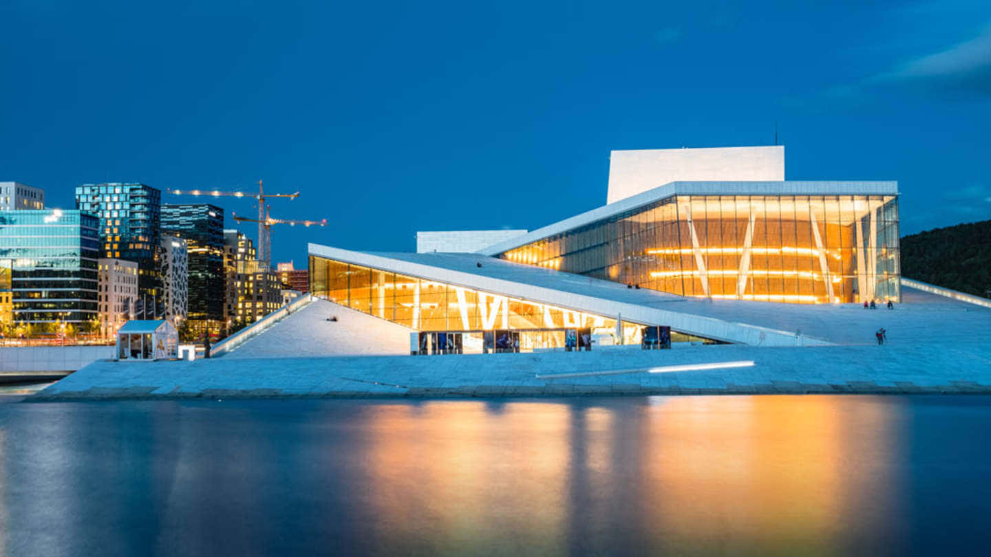 Oslo Opera House With Yellow Lights
