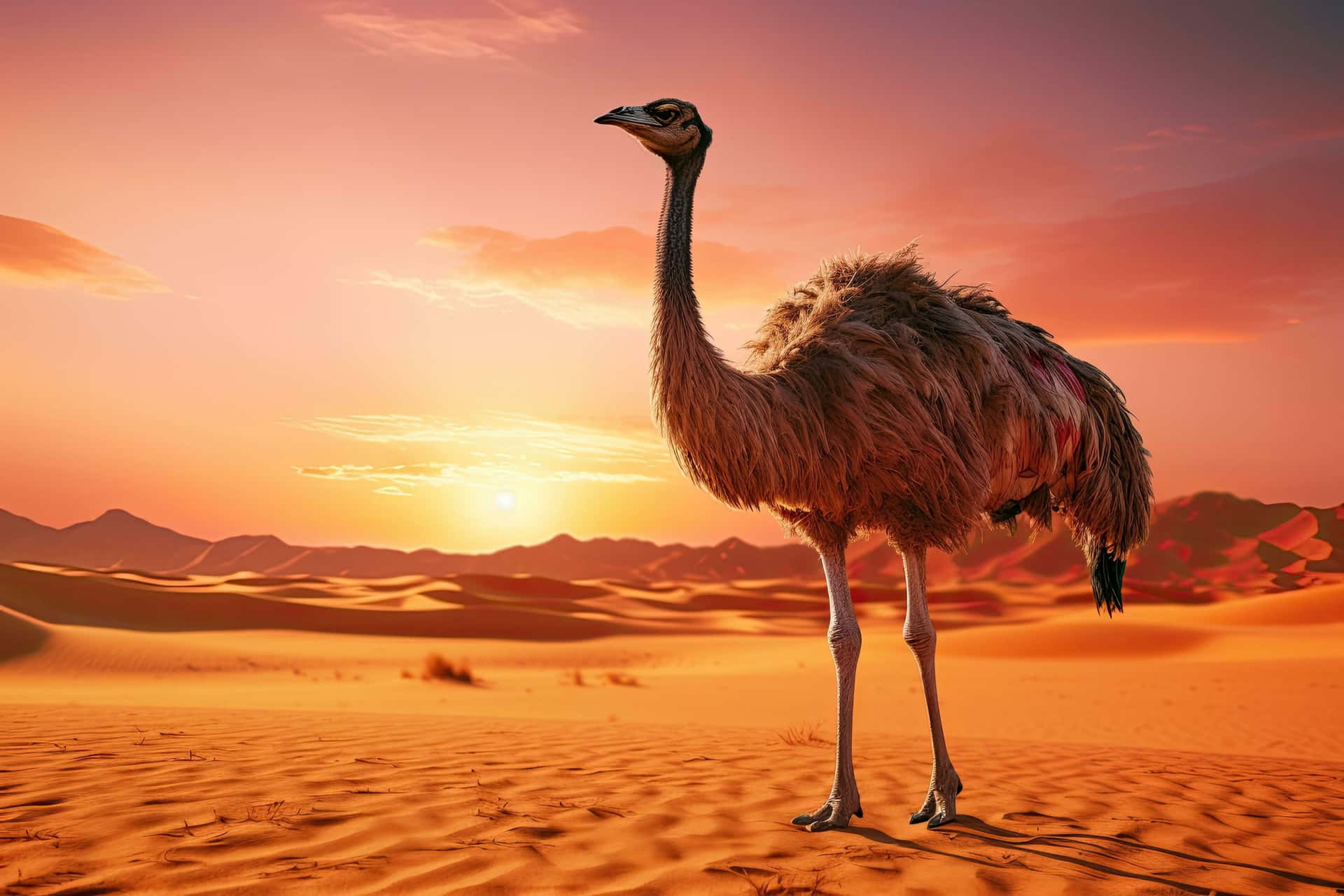 Ostrichin Desert Sunset Background