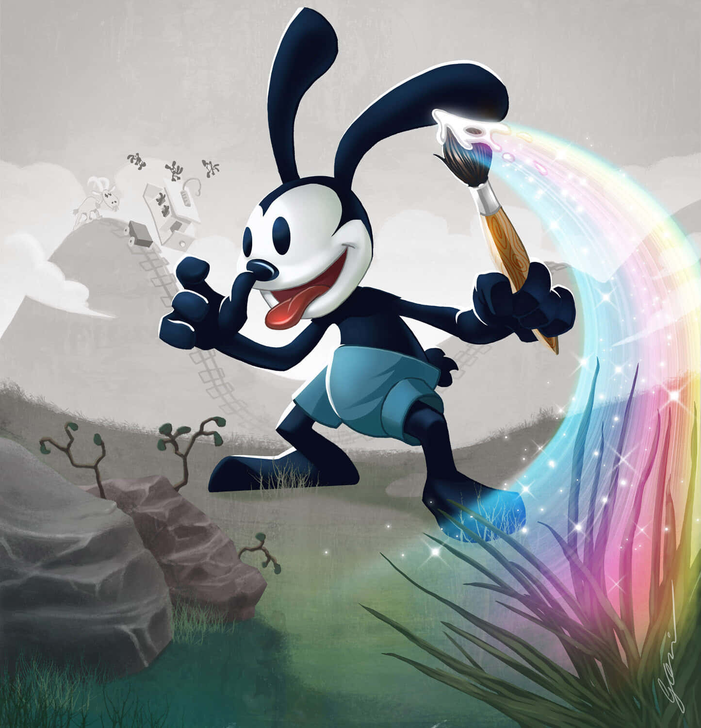 Oswald The Lucky Rabbit Painting Magic Background