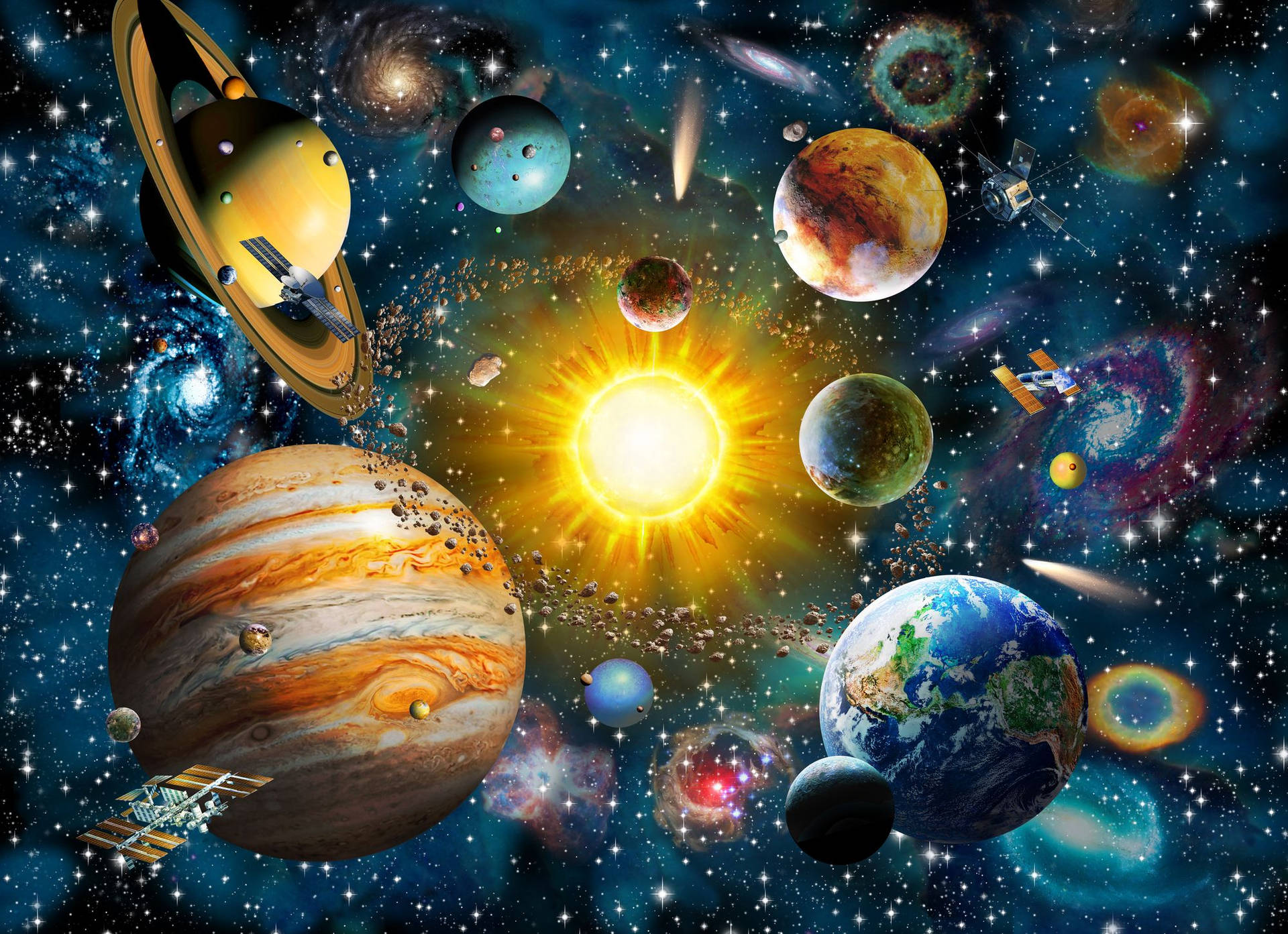 Our Solar System Mural Aesthetic Background