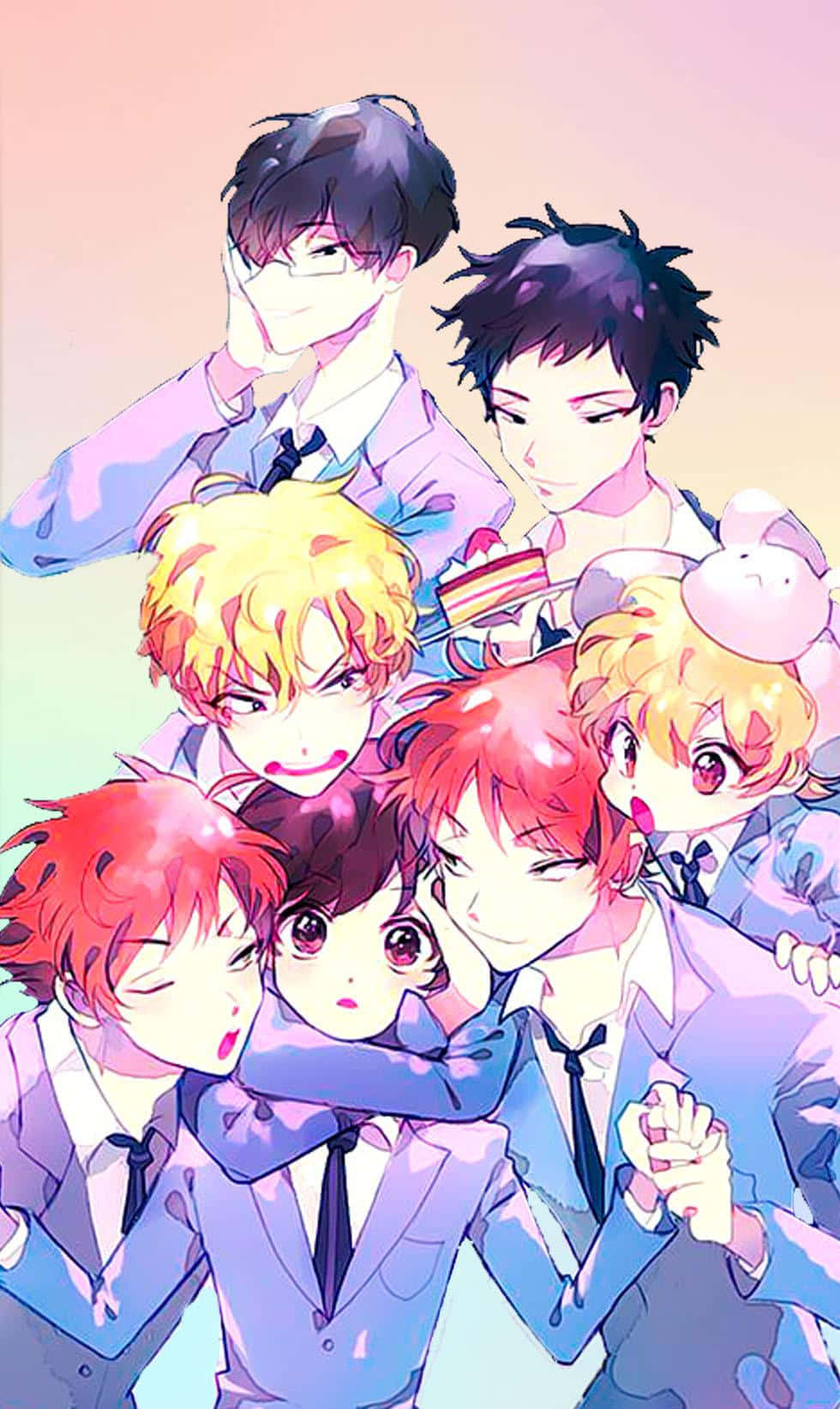 Ouran High School Host Club Main Characters In A Group Pose Background