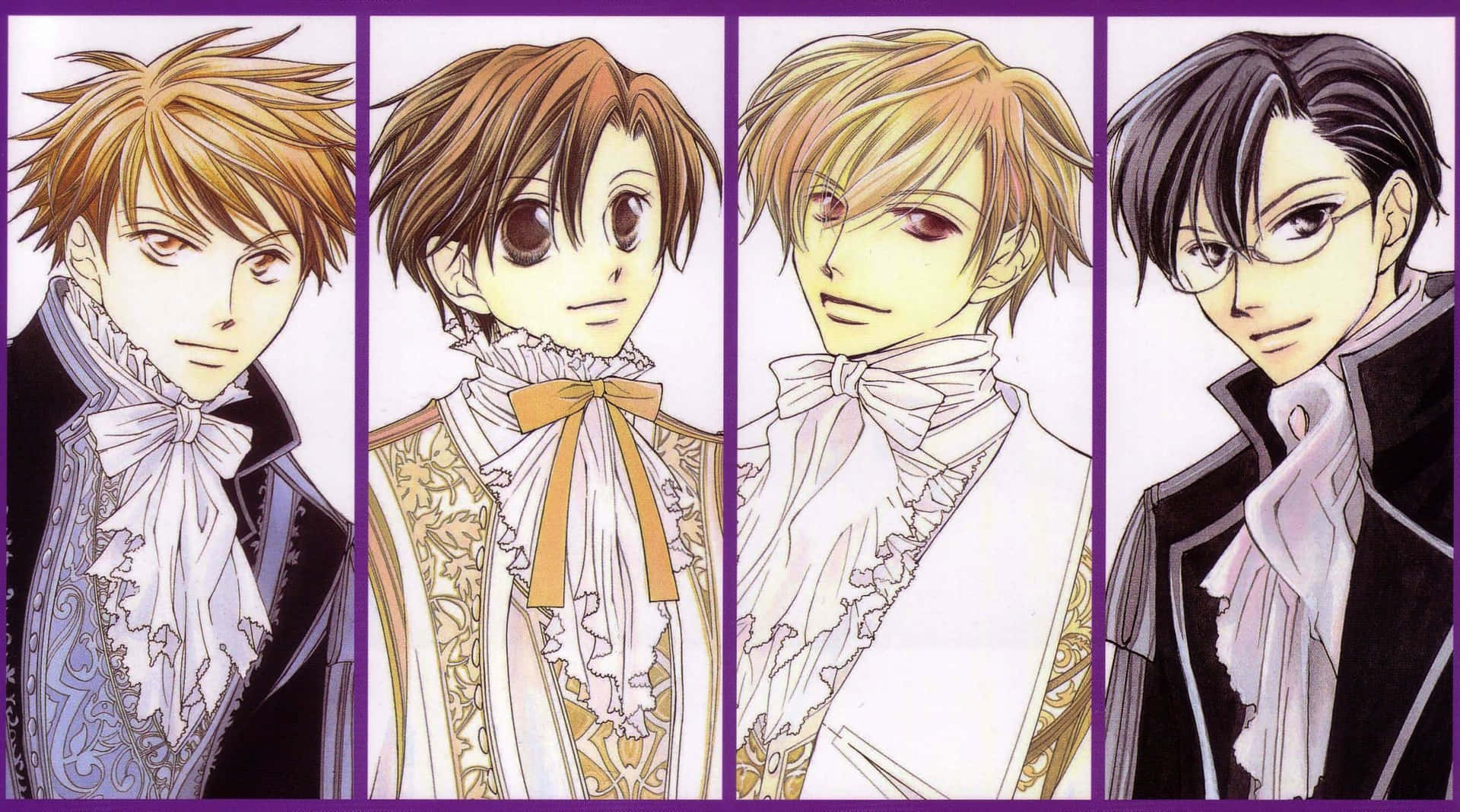 Ouran High School Host Club Members Gathered Together In Front Of A Window Background