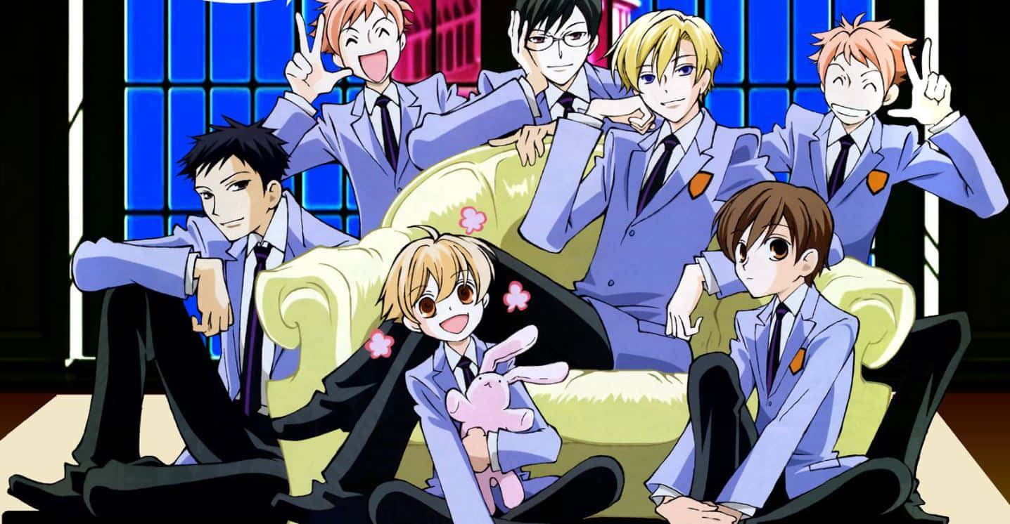 Ouran High School Host Club Members Posing In A Stylish Group Photo Background