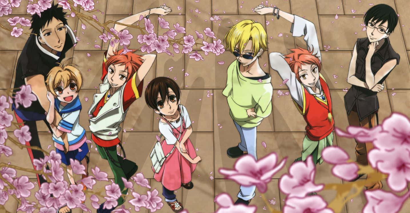 Ouran High School Host Club Members Posing Together In This Vibrant Wallpaper Background