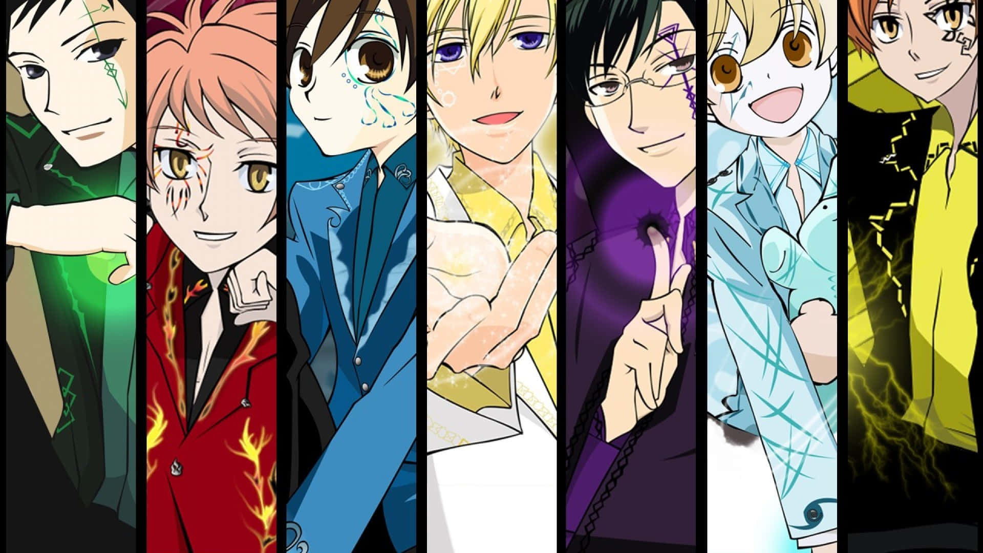 Ouran High School Host Club Members Posing Together With A Rose Background Background