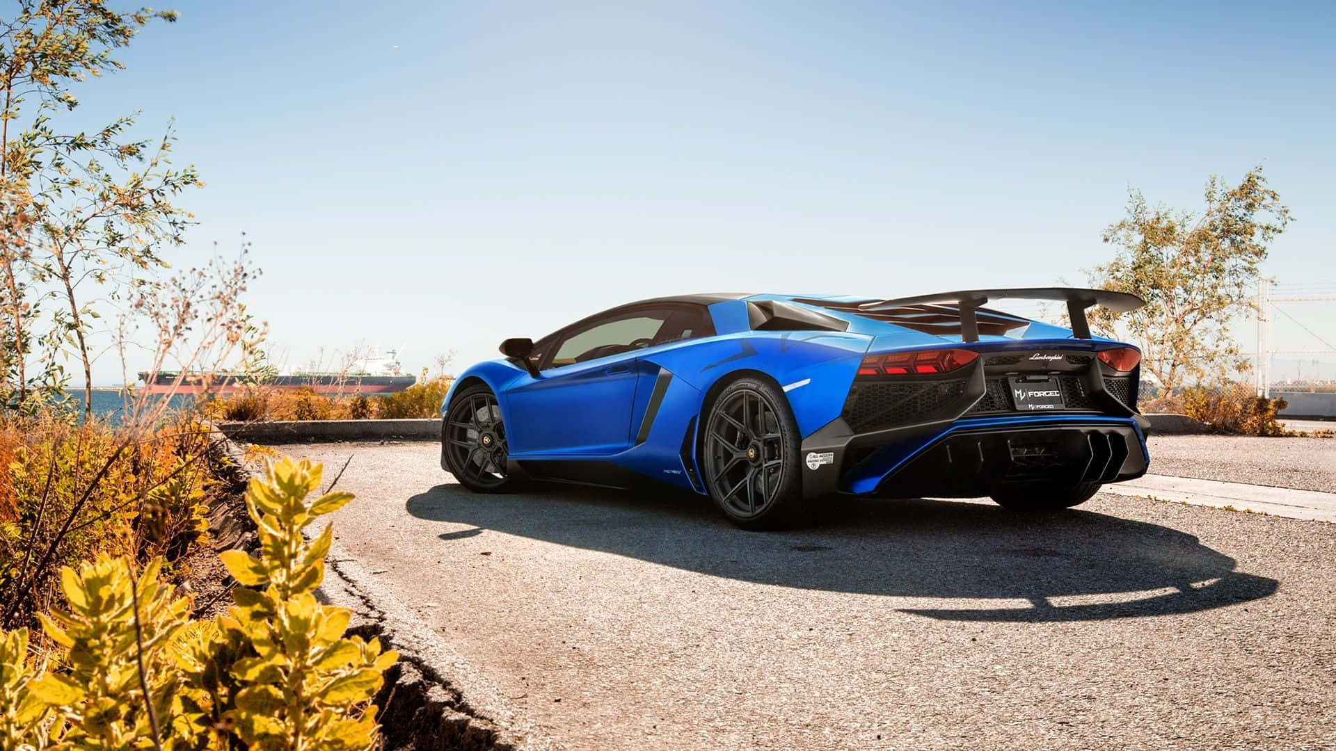 Outdoor Blue Lamborghini Aventador Luxury