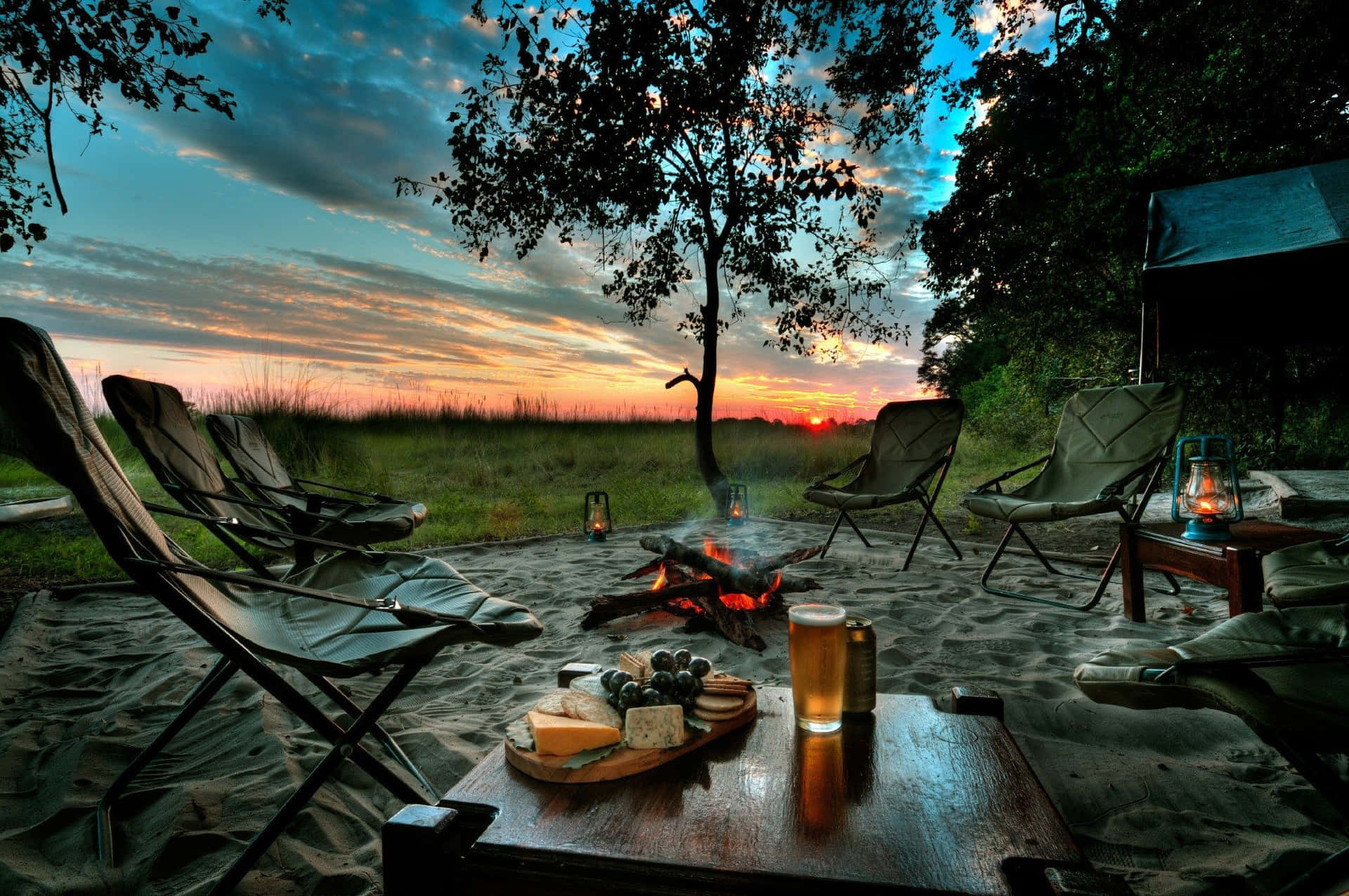 Outdoor Chairs And Bonfire Camping Desktop