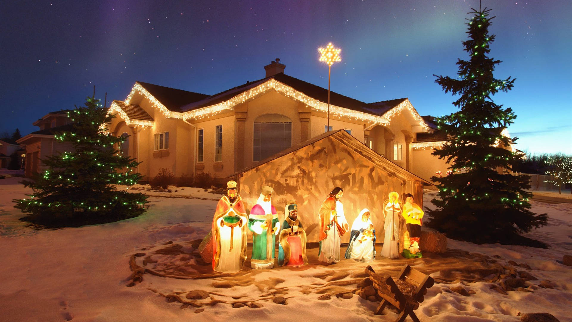 Outdoor Christmas Decoration Nativity Scene Background