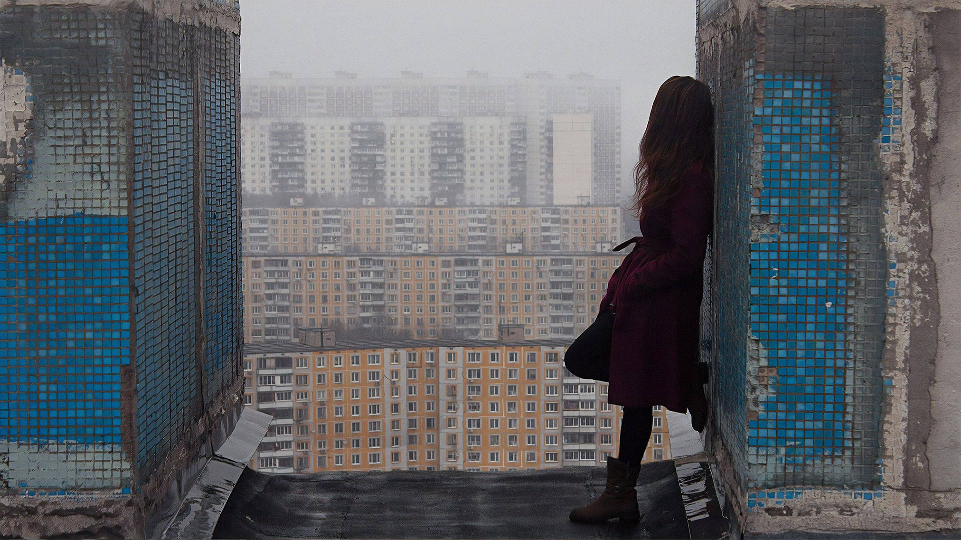 Outdoor Foggy Industrial Cityscape