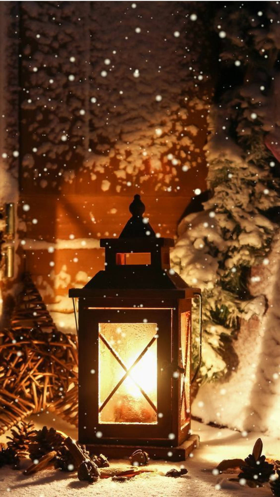 Outdoor Lamp Cozy Winter Night Background