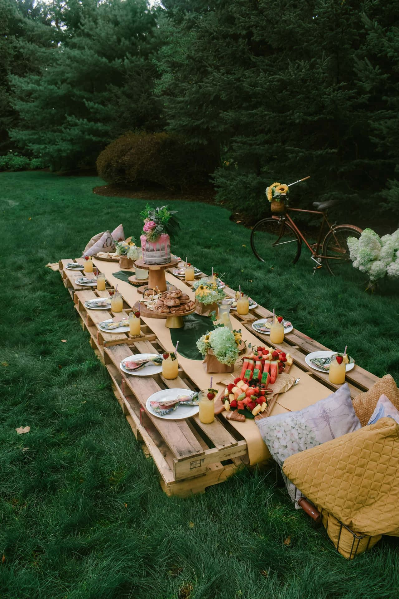 Outdoor Picnic Setupwith Pallet Table Background