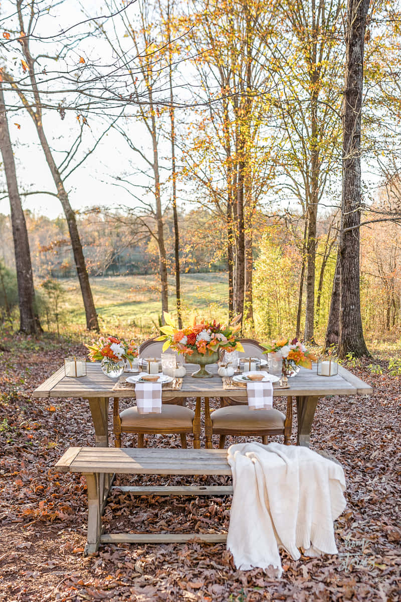 Outdoor Table For Fall Thanksgiving Background