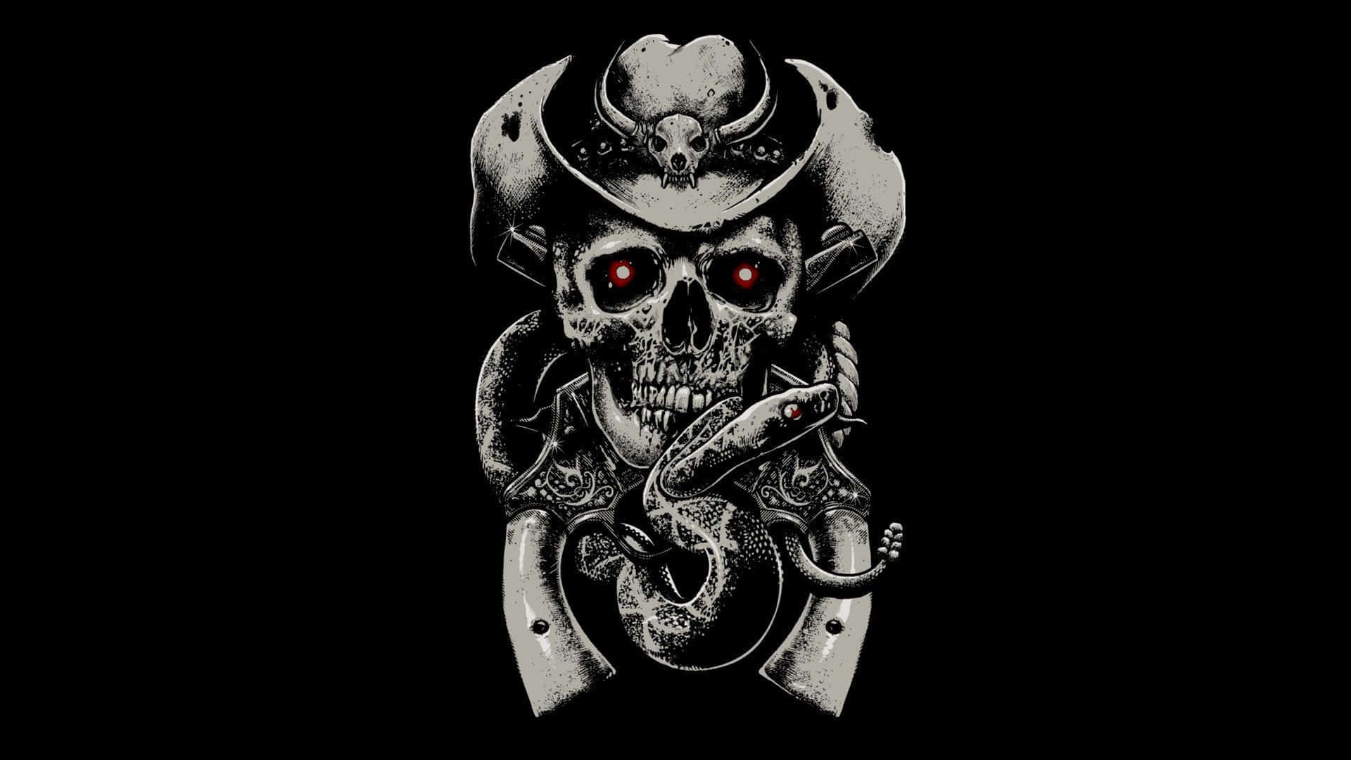 Outlaw Cowboy Skull Snake Red Eyes Background