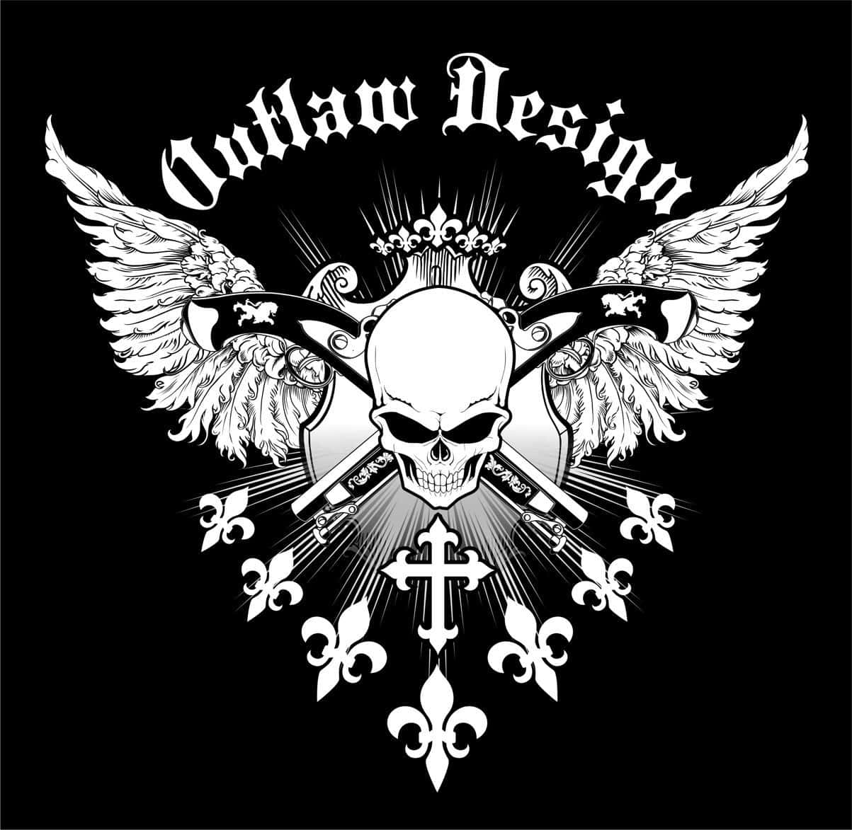 Outlaw Design Skull With Wings Background