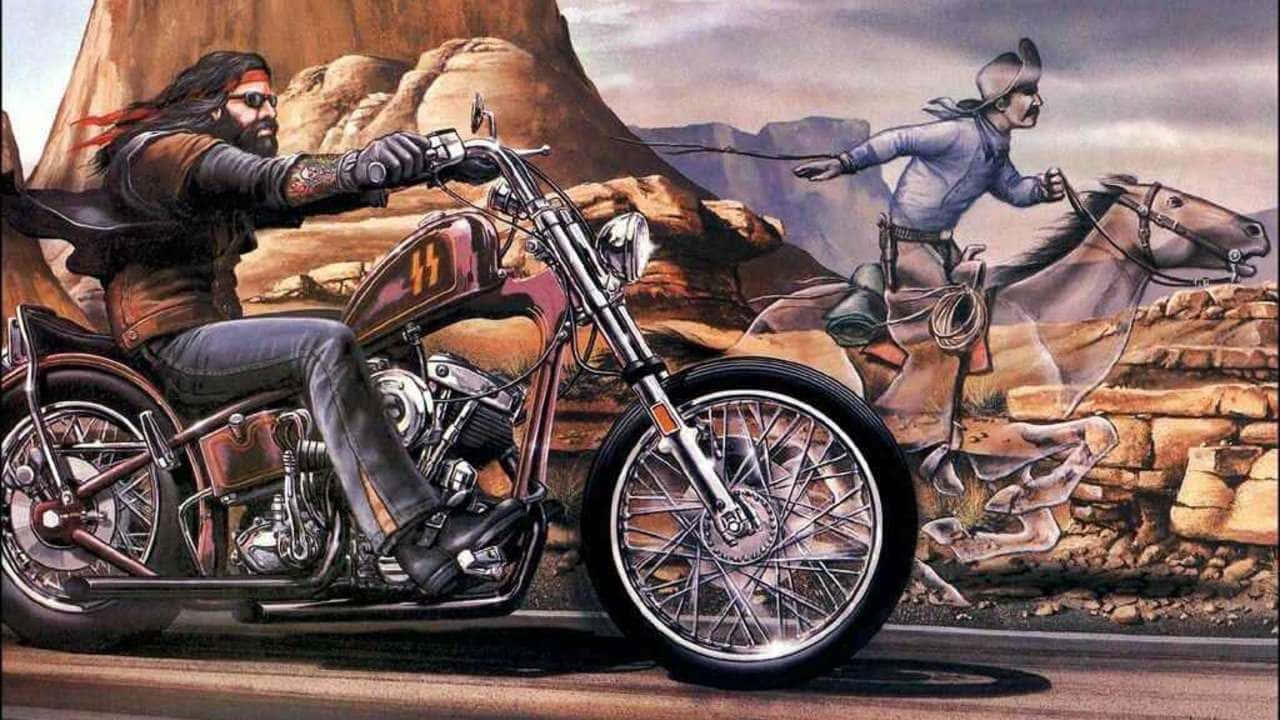 Outlaw Painting Motorcycle And Horse Background