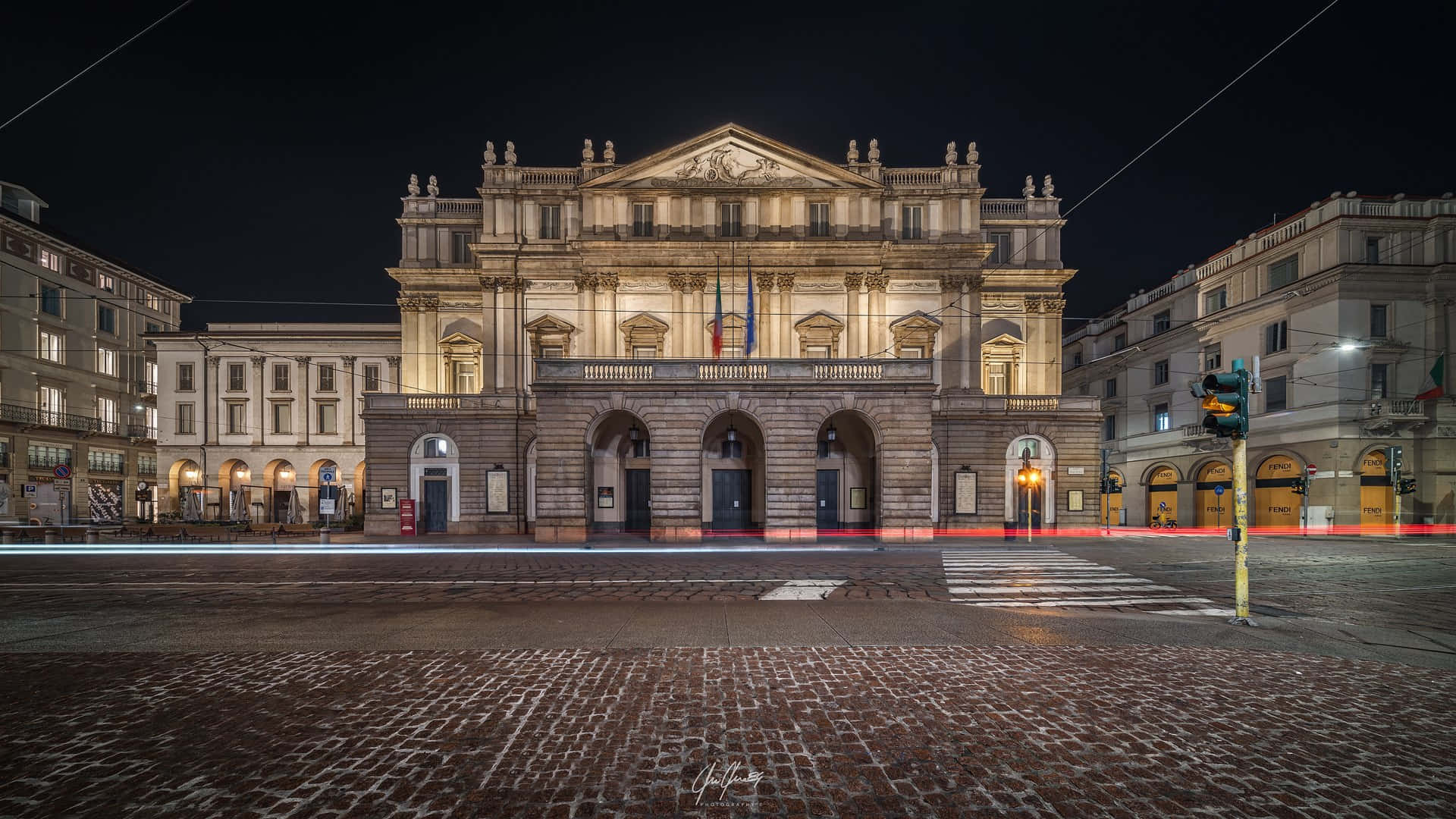 Outside La Scala Opera House At Night Background