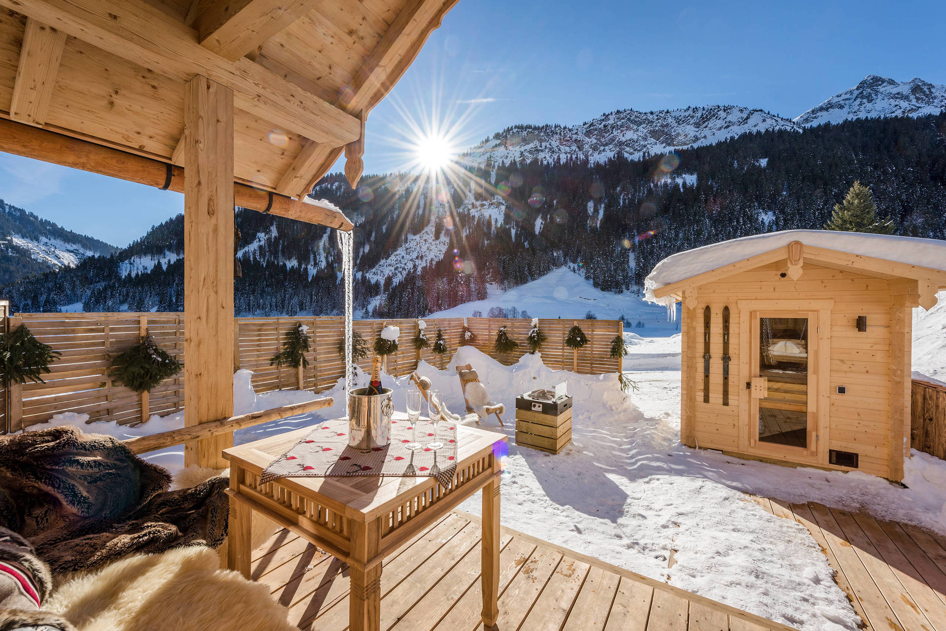 Outside The Cabin On Cozy Winter Day