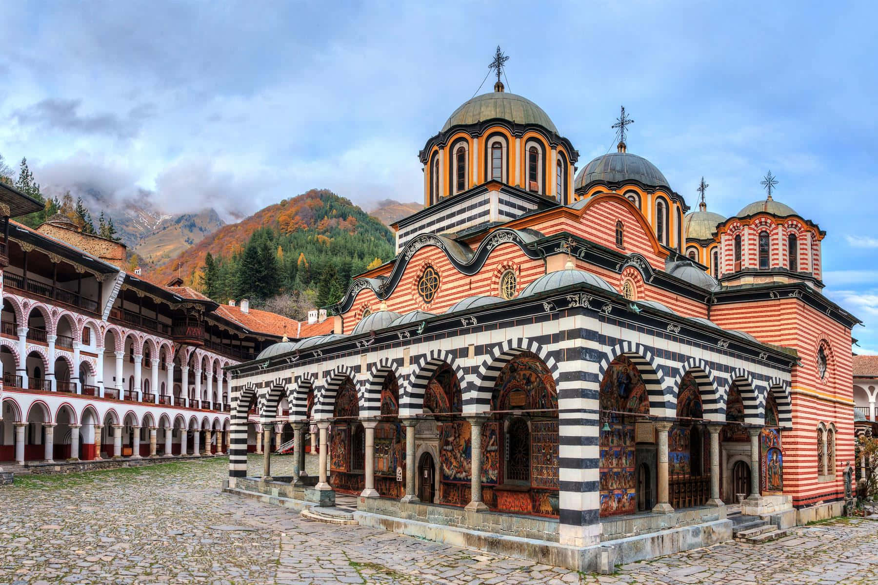 Outside The Rila Monastery Background