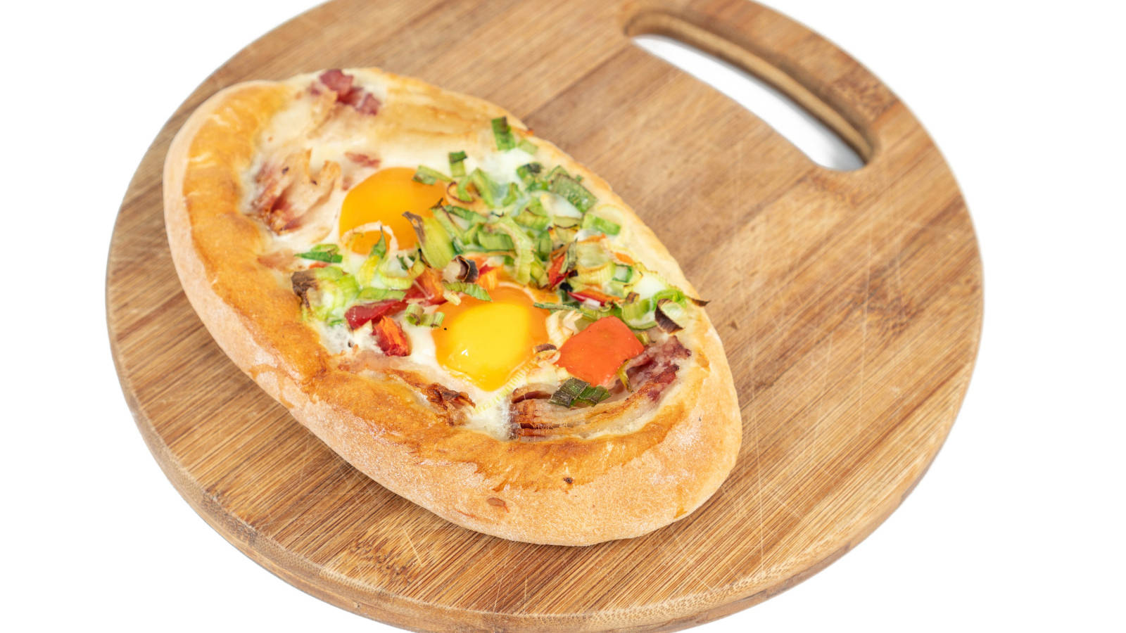 Oval Baked Khachapuri On Wooden Board