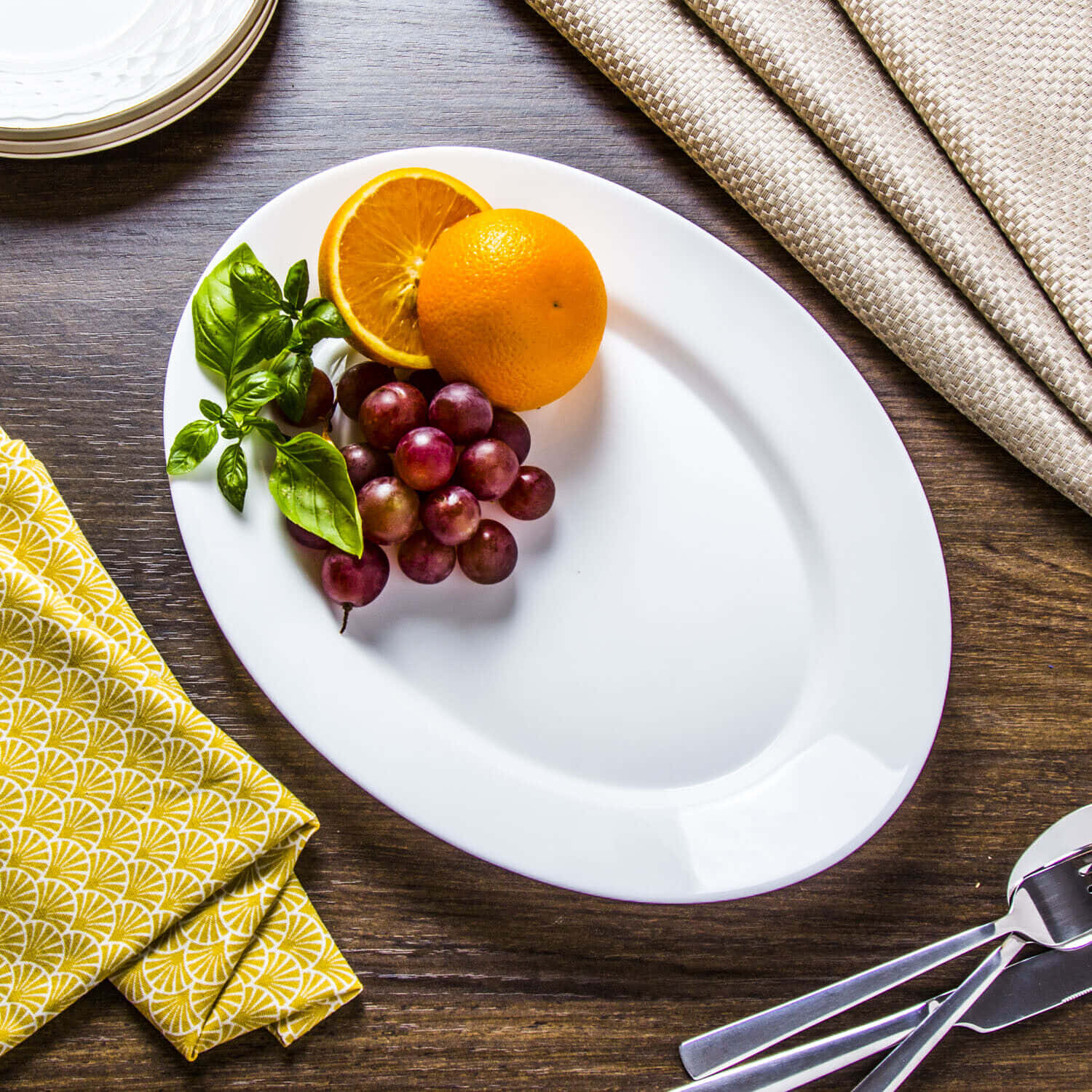 Oval Plate With Fruits Background