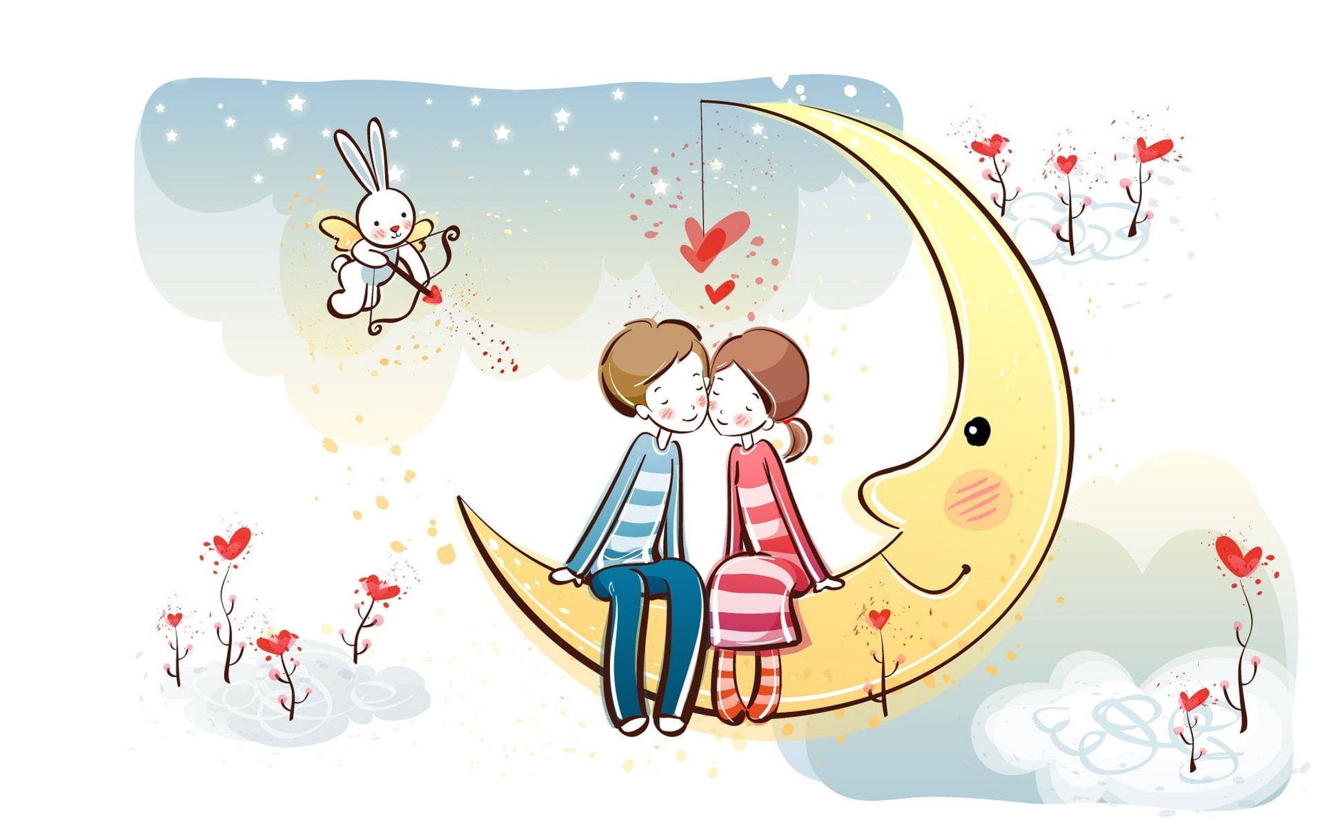 Over The Moon Love Drawings Background