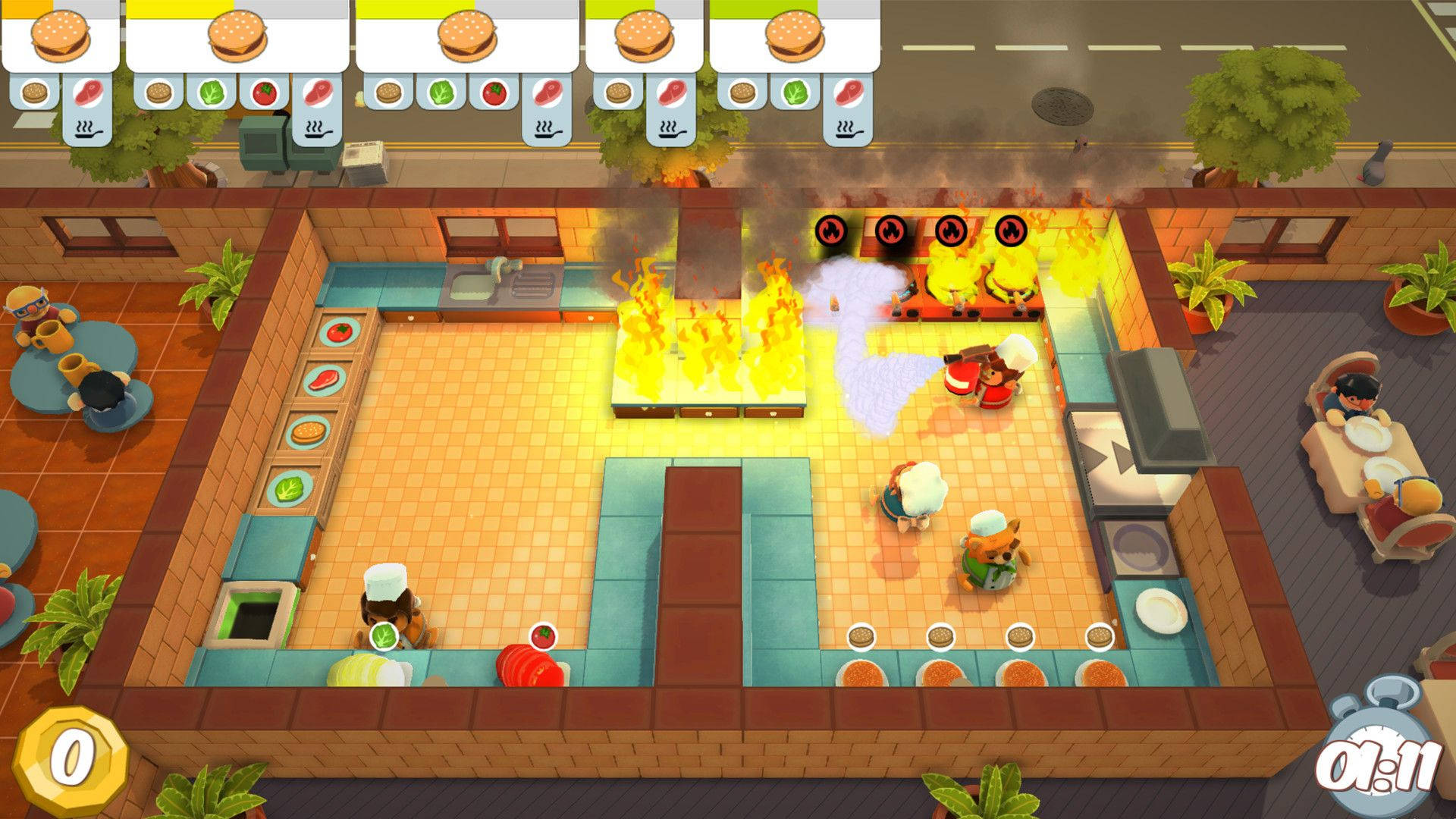 Overcooked Fire In The Kitchen Background