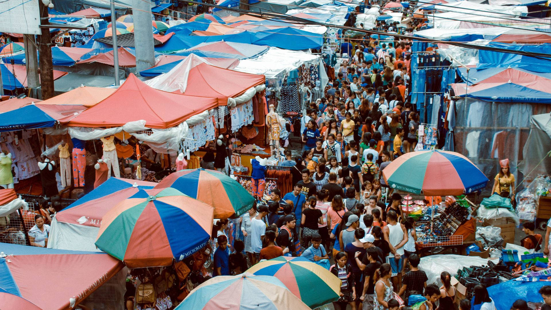 Overhead View Of A Vibrant Marketplace Background