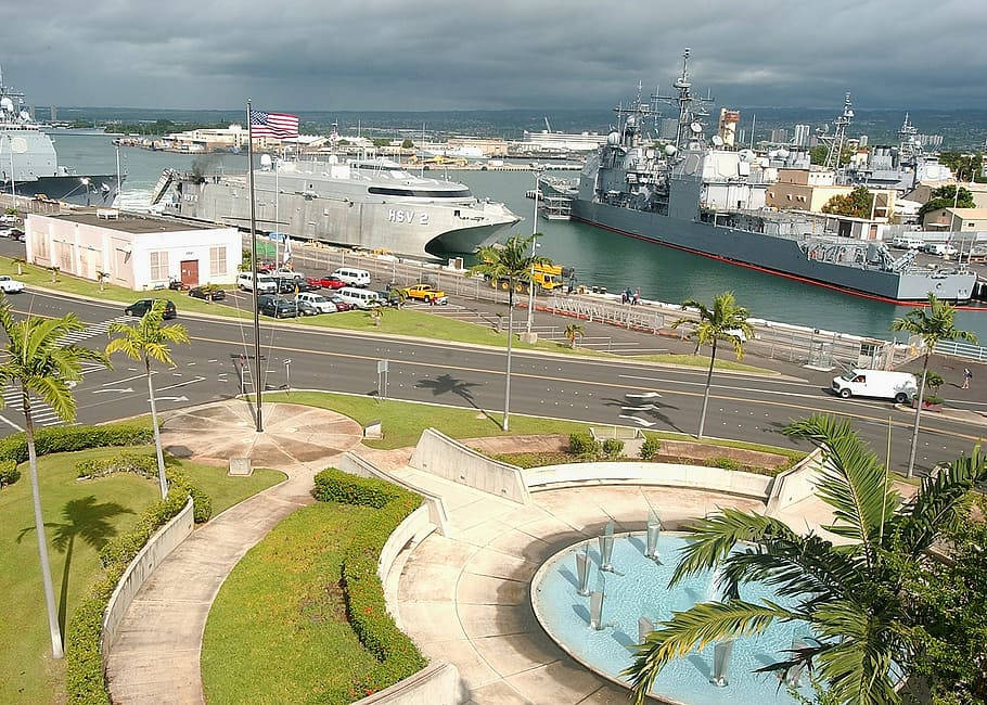 Overlooking View Of Pearl Harbor Port Background