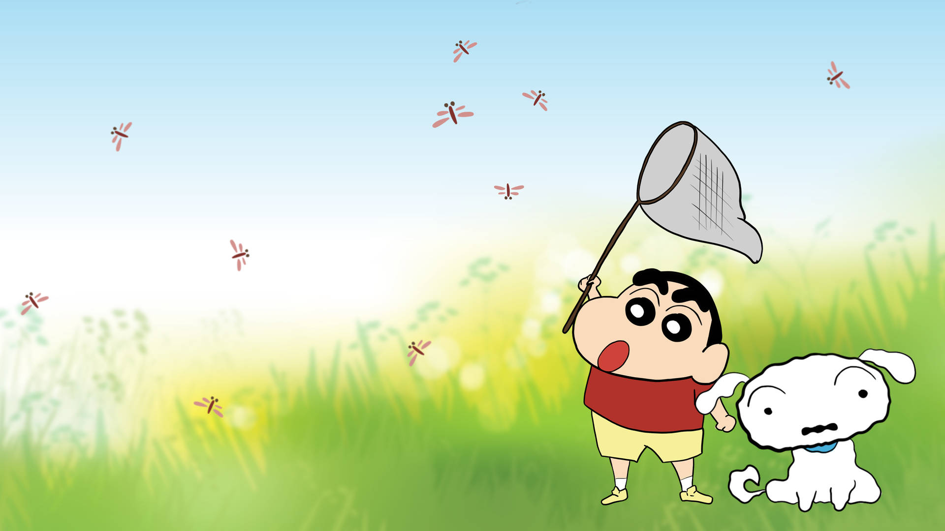 Oversized Shiro And Shin Chan Cartoon Background